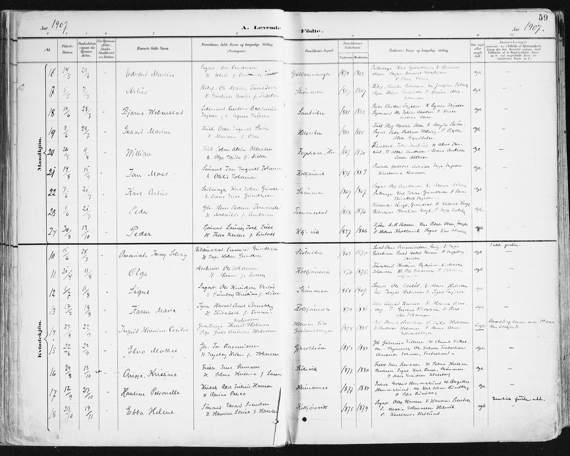 Hisøy sokneprestkontor, AV/SAK-1111-0020/F/Fa/L0004: Parish register (official) no. A 4, 1895-1917, p. 59