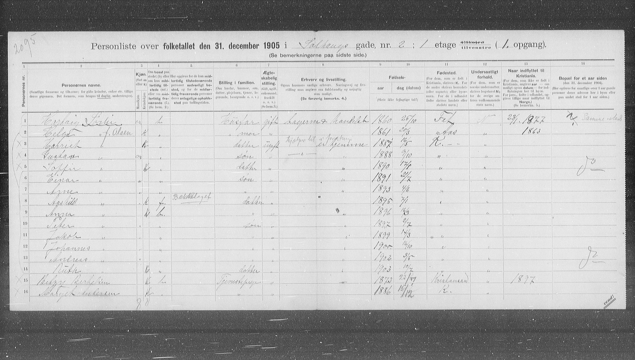 OBA, Municipal Census 1905 for Kristiania, 1905, p. 51565