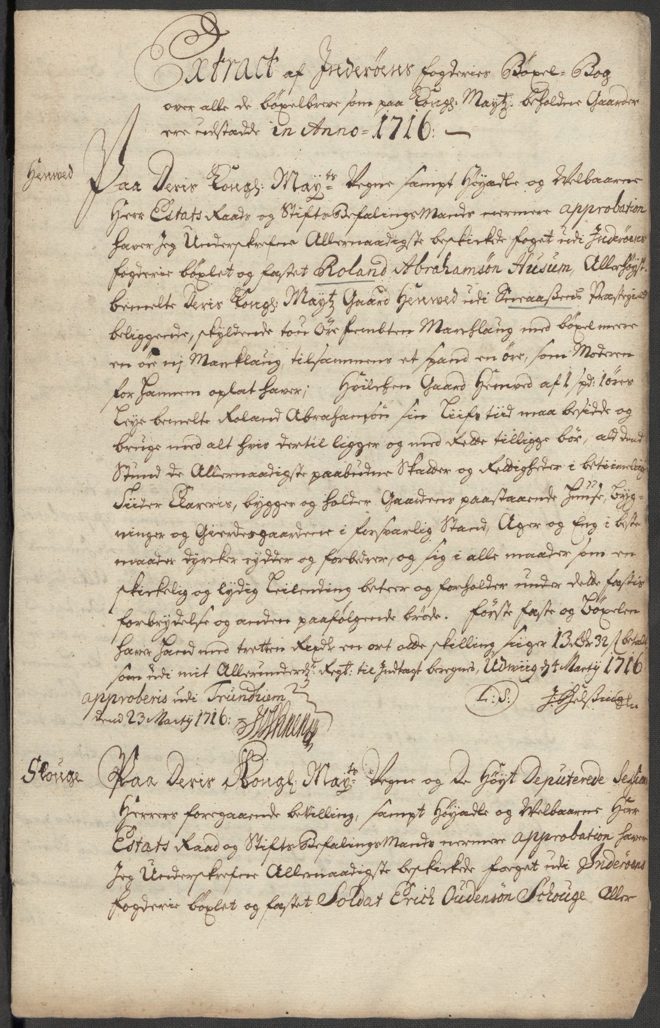 Rentekammeret inntil 1814, Reviderte regnskaper, Fogderegnskap, RA/EA-4092/R63/L4324: Fogderegnskap Inderøy, 1716, p. 203