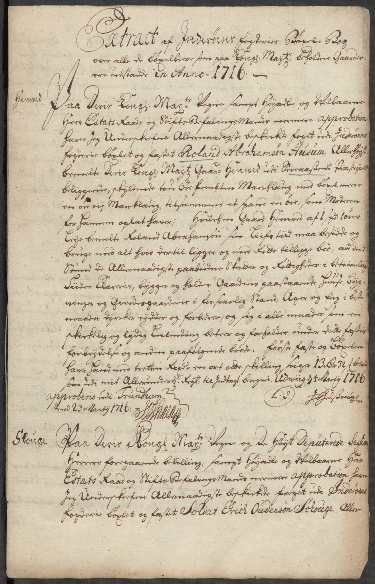 Rentekammeret inntil 1814, Reviderte regnskaper, Fogderegnskap, AV/RA-EA-4092/R63/L4324: Fogderegnskap Inderøy, 1716, p. 203