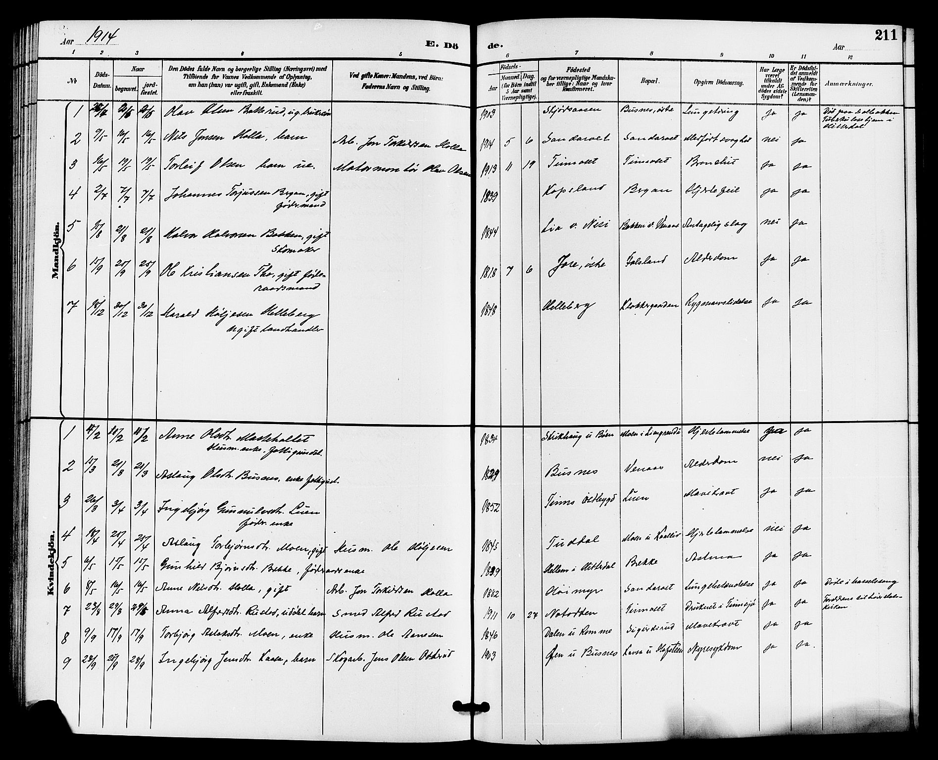 Gransherad kirkebøker, SAKO/A-267/G/Ga/L0003: Parish register (copy) no. I 3, 1887-1915, p. 211