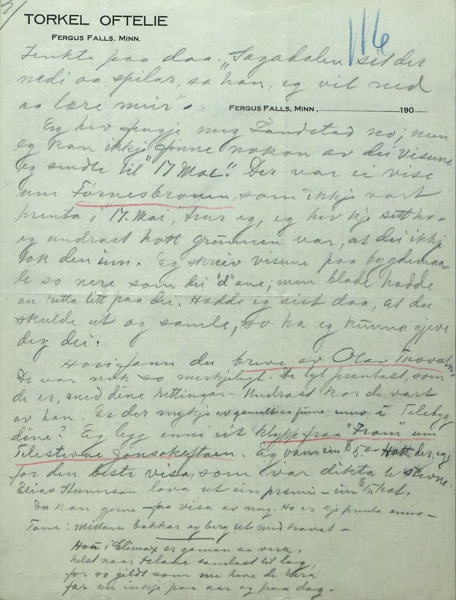 Rikard Berge, TEMU/TGM-A-1003/F/L0008/0012: 300-340 / 311 Brev, også viser og noen regler og rim. Skikker fra Valdres, 1913, p. 116