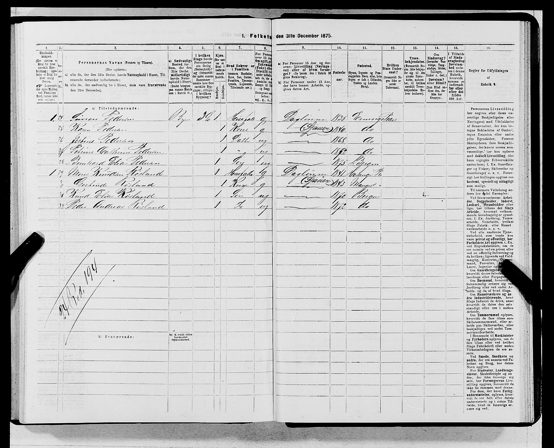 SAB, 1875 census for 1301 Bergen, 1875, p. 6122