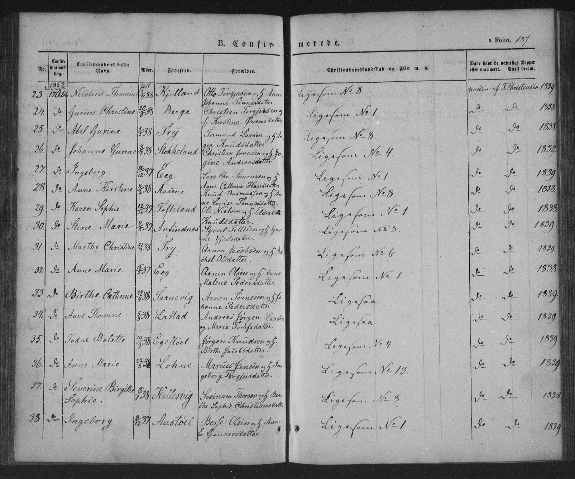 Søgne sokneprestkontor, AV/SAK-1111-0037/F/Fa/Fab/L0009: Parish register (official) no. A 9, 1838-1853, p. 187