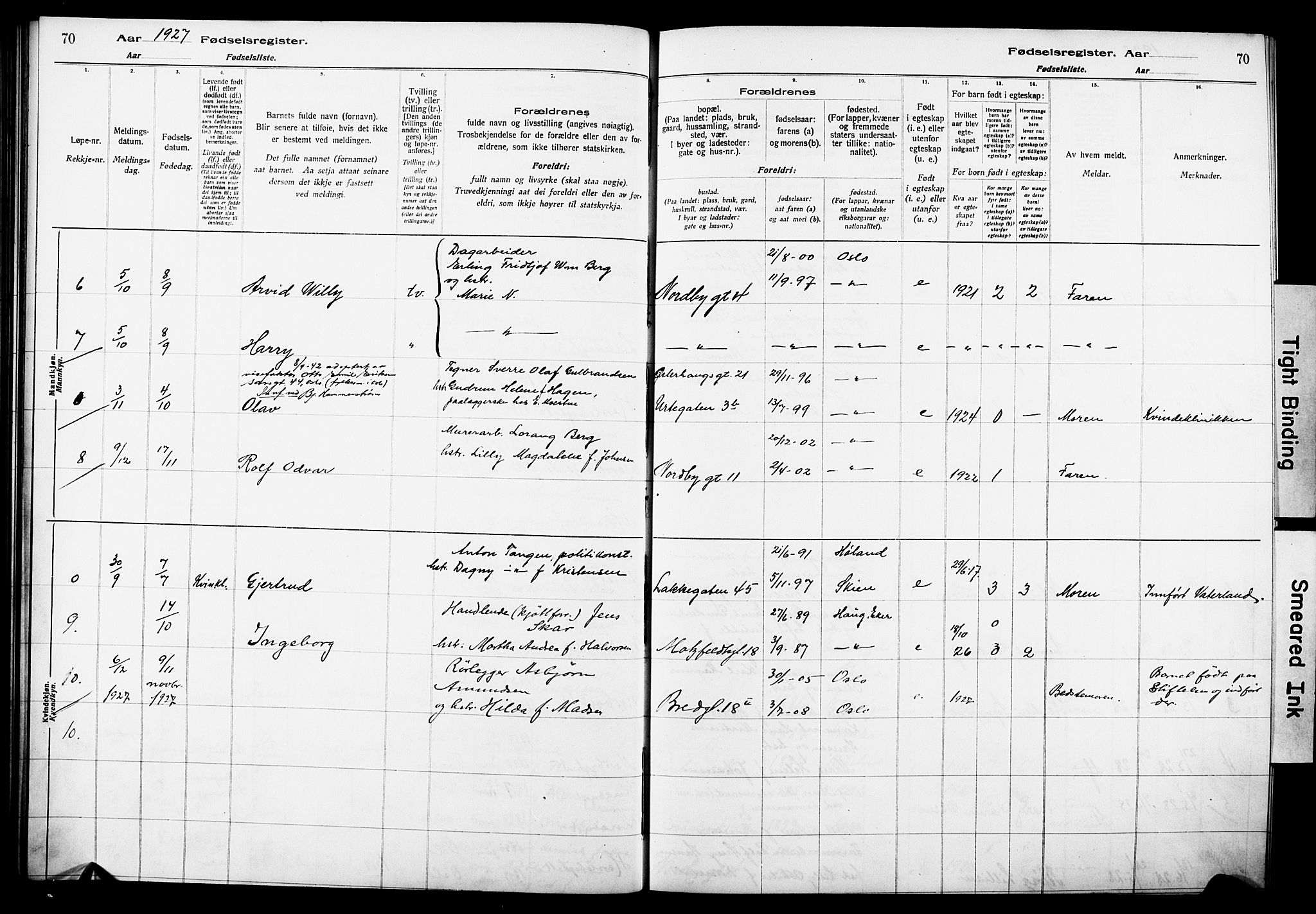 Wexel prestekontor Kirkebøker, AV/SAO-A-10879/J/L0001: Birth register no. 1, 1916-1930, p. 70