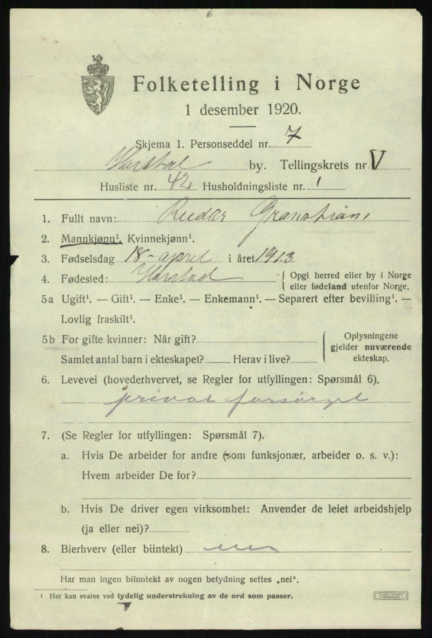 SATØ, 1920 census for Harstad, 1920, p. 7424