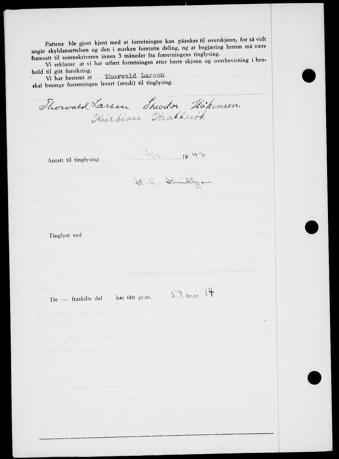 Onsøy sorenskriveri, SAO/A-10474/G/Ga/Gab/L0021: Mortgage book no. II A-21, 1947-1947, Diary no: : 2299/1947