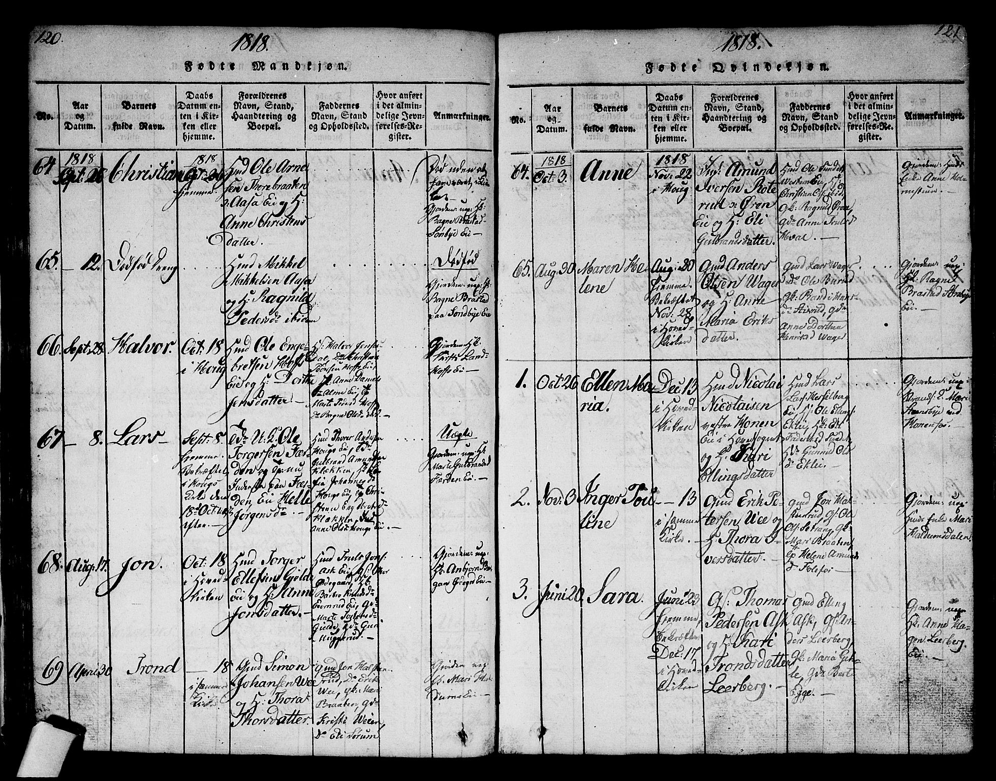 Norderhov kirkebøker, AV/SAKO-A-237/G/Ga/L0002: Parish register (copy) no. I 2, 1814-1867, p. 120-121