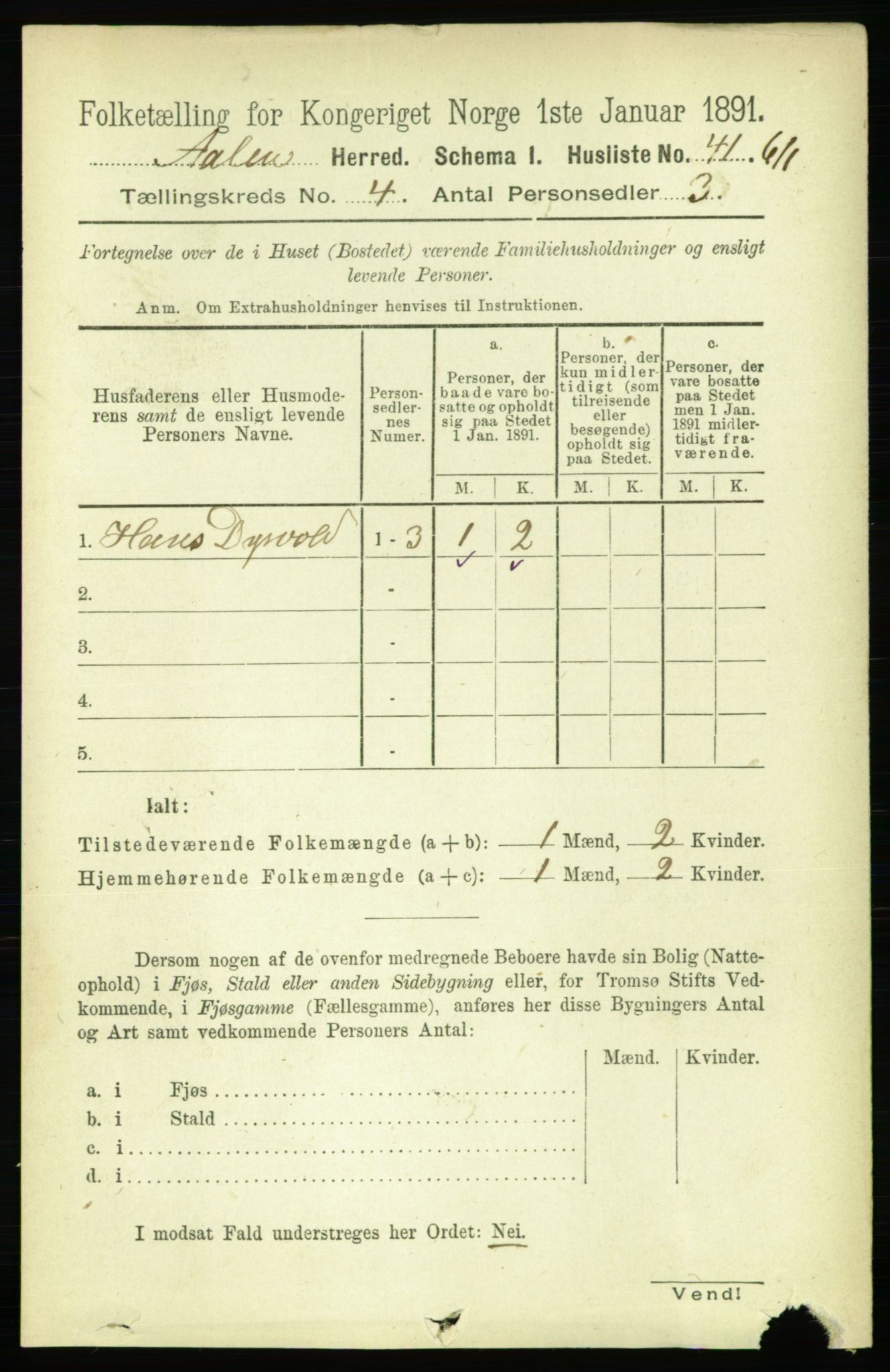 RA, 1891 census for 1644 Ålen, 1891, p. 1163