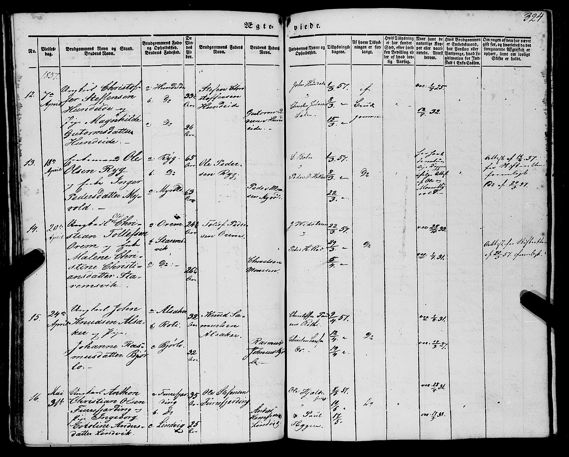 Eid sokneprestembete, AV/SAB-A-82301/H/Haa/Haaa/L0007: Parish register (official) no. A 7, 1844-1858, p. 324