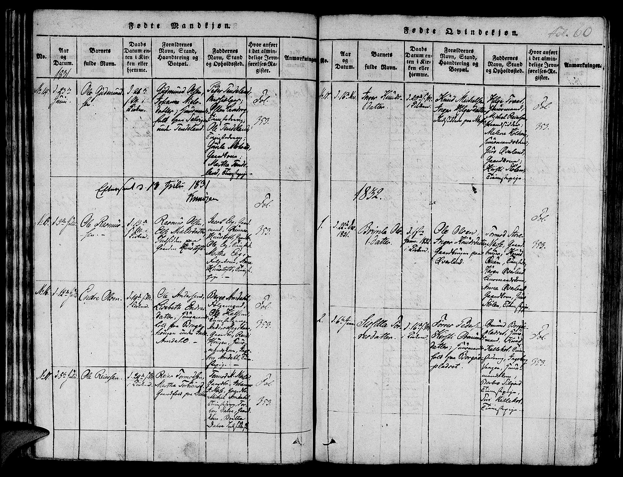 Nedstrand sokneprestkontor, SAST/A-101841/01/IV: Parish register (official) no. A 6, 1816-1838, p. 60