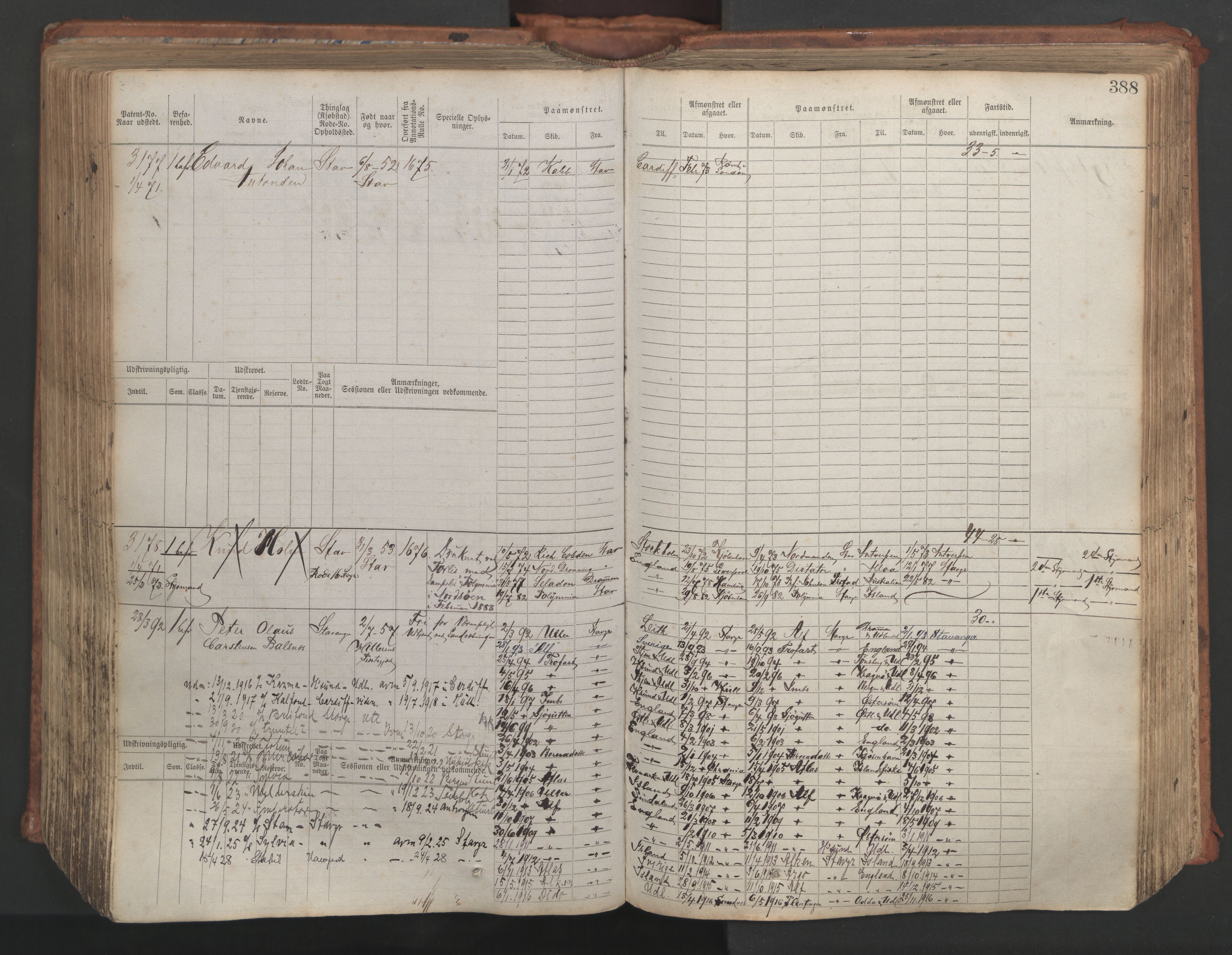 Stavanger sjømannskontor, AV/SAST-A-102006/F/Fb/Fbb/L0007: Sjøfartshovedrulle, patentnr. 2403-3604, 1869-1880, p. 435