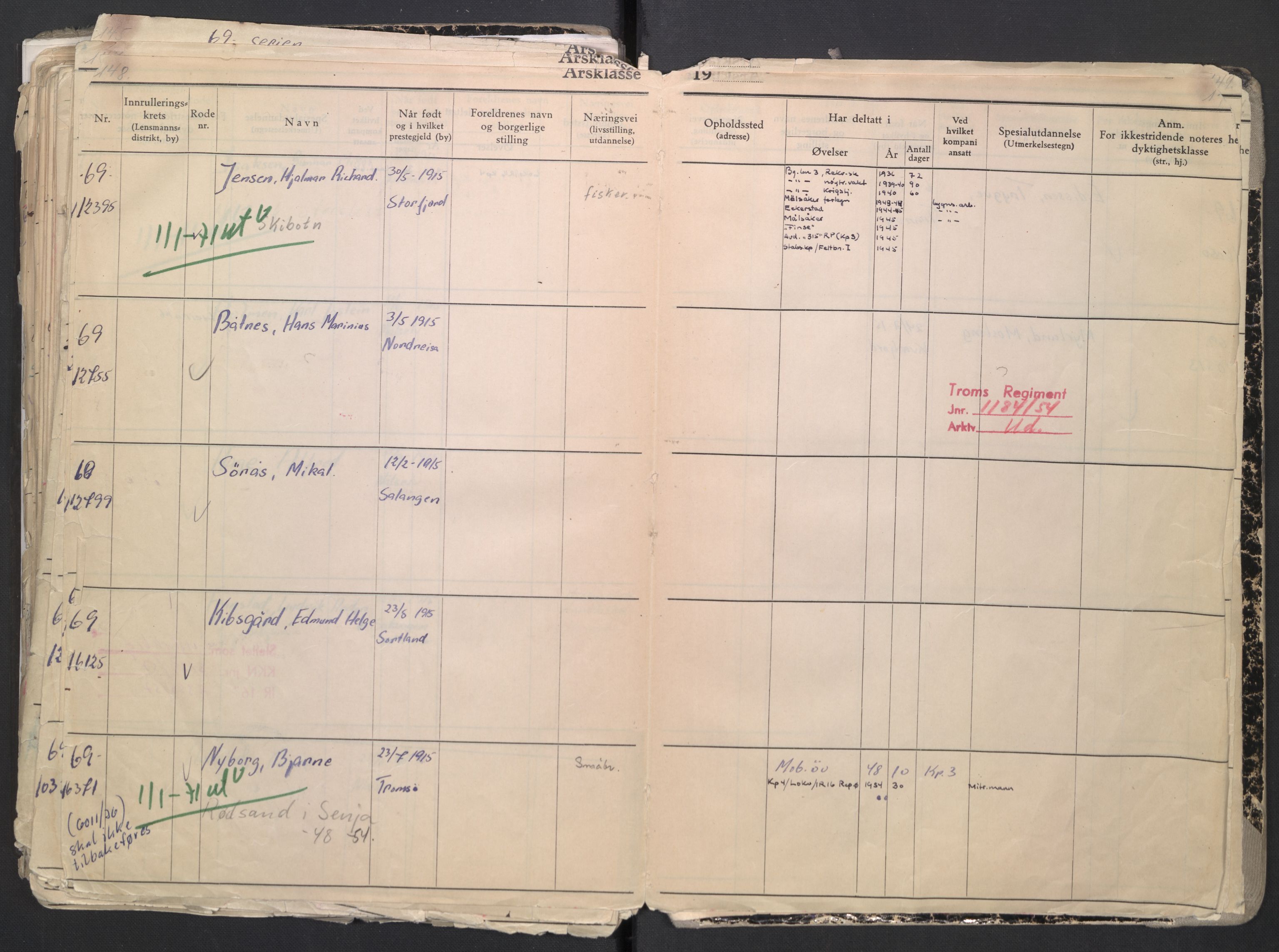 Forsvaret, Troms infanteriregiment nr. 16, AV/RA-RAFA-3146/P/Pa/L0007/0001: Ruller / Rulle for regimentets menige mannskaper, årsklasse 1936, 1936, p. 148