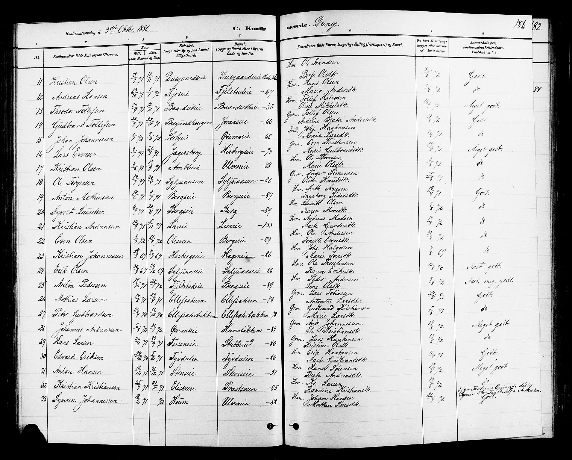 Ringsaker prestekontor, SAH/PREST-014/L/La/L0009: Parish register (copy) no. 9, 1879-1890, p. 181