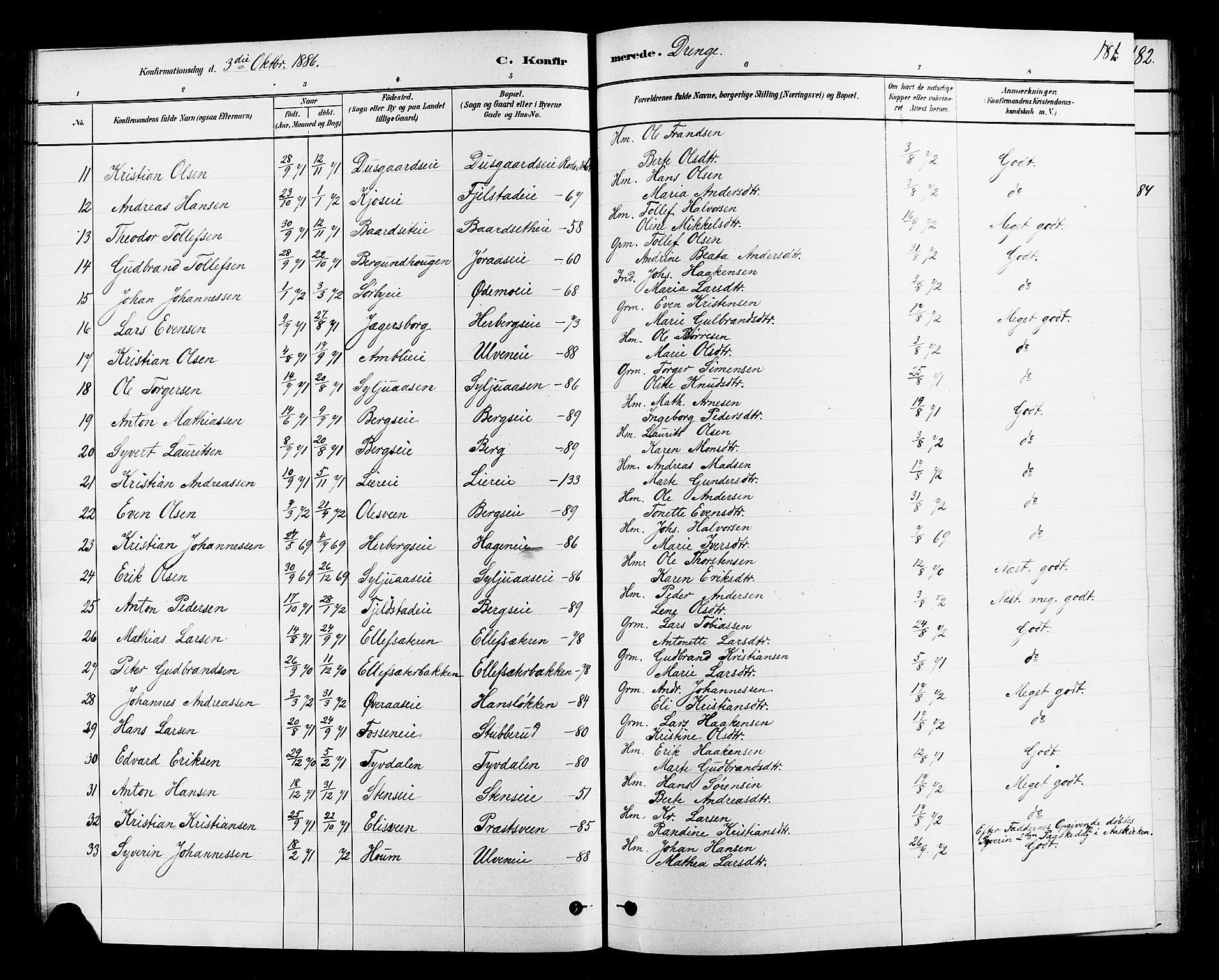 Ringsaker prestekontor, AV/SAH-PREST-014/L/La/L0009: Parish register (copy) no. 9, 1879-1890, p. 181