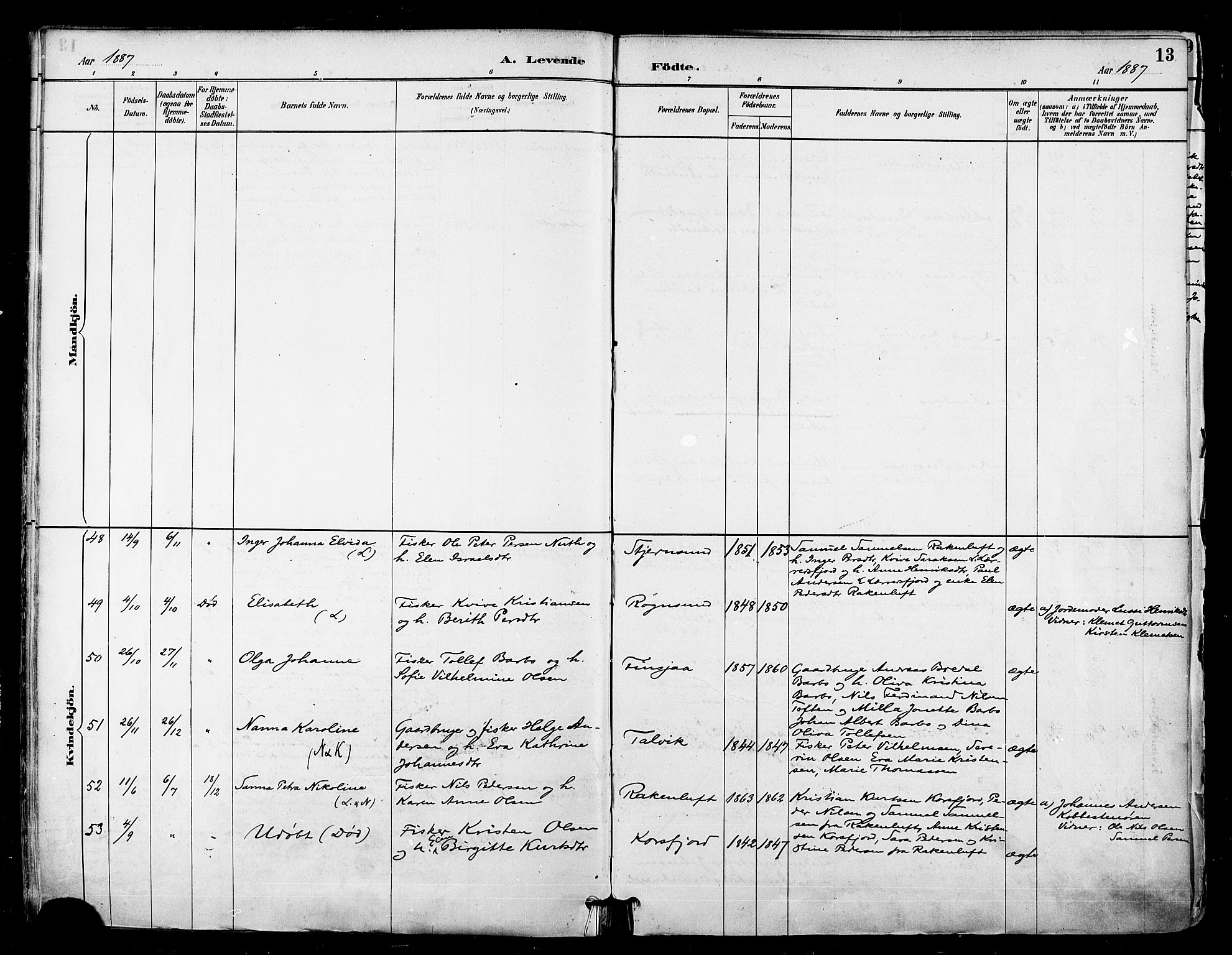 Talvik sokneprestkontor, AV/SATØ-S-1337/H/Ha/L0013kirke: Parish register (official) no. 13, 1886-1897, p. 13