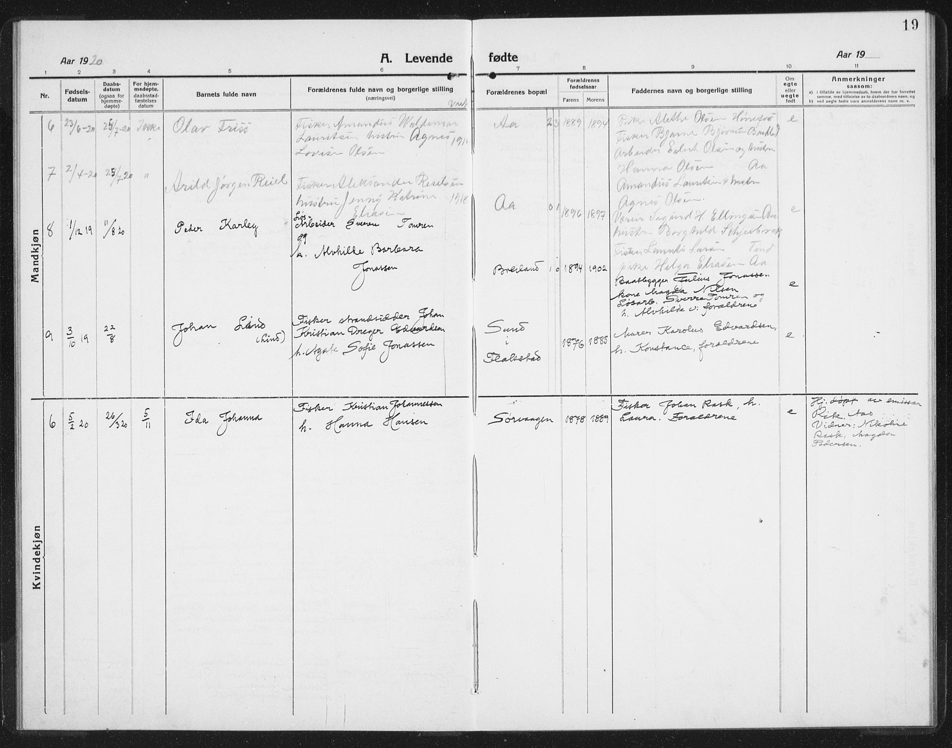 Ministerialprotokoller, klokkerbøker og fødselsregistre - Nordland, AV/SAT-A-1459/886/L1226: Parish register (copy) no. 886C03, 1916-1935, p. 19