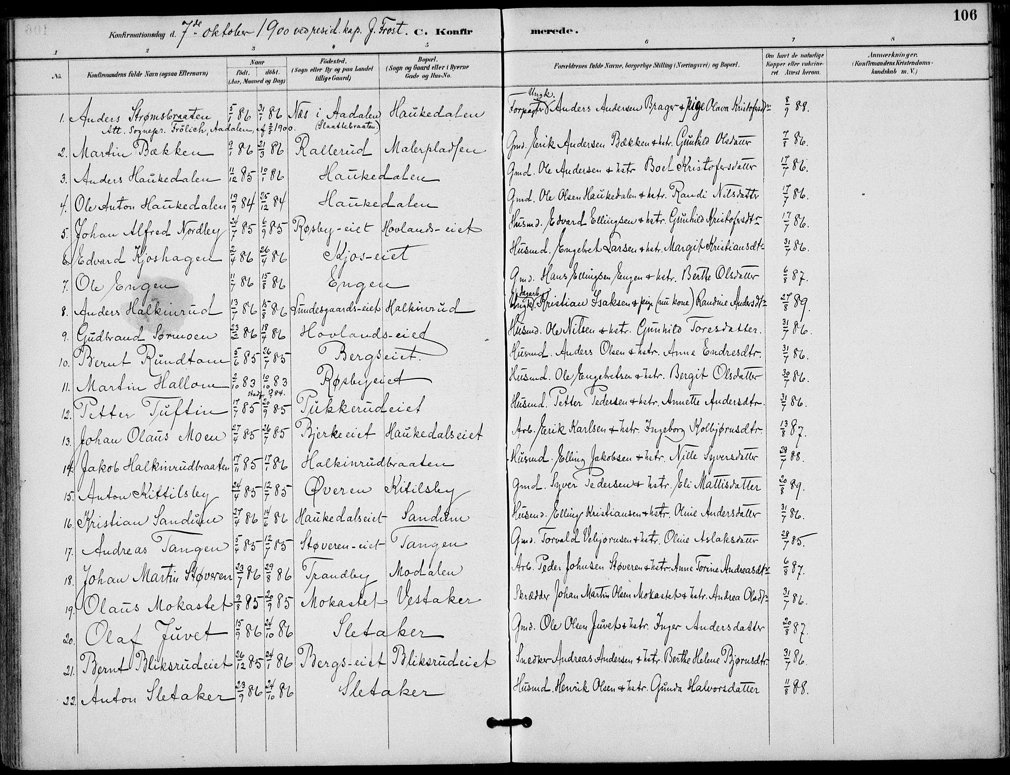 Lunder kirkebøker, SAKO/A-629/F/Fa/L0001: Parish register (official) no. I 1, 1885-1912, p. 106
