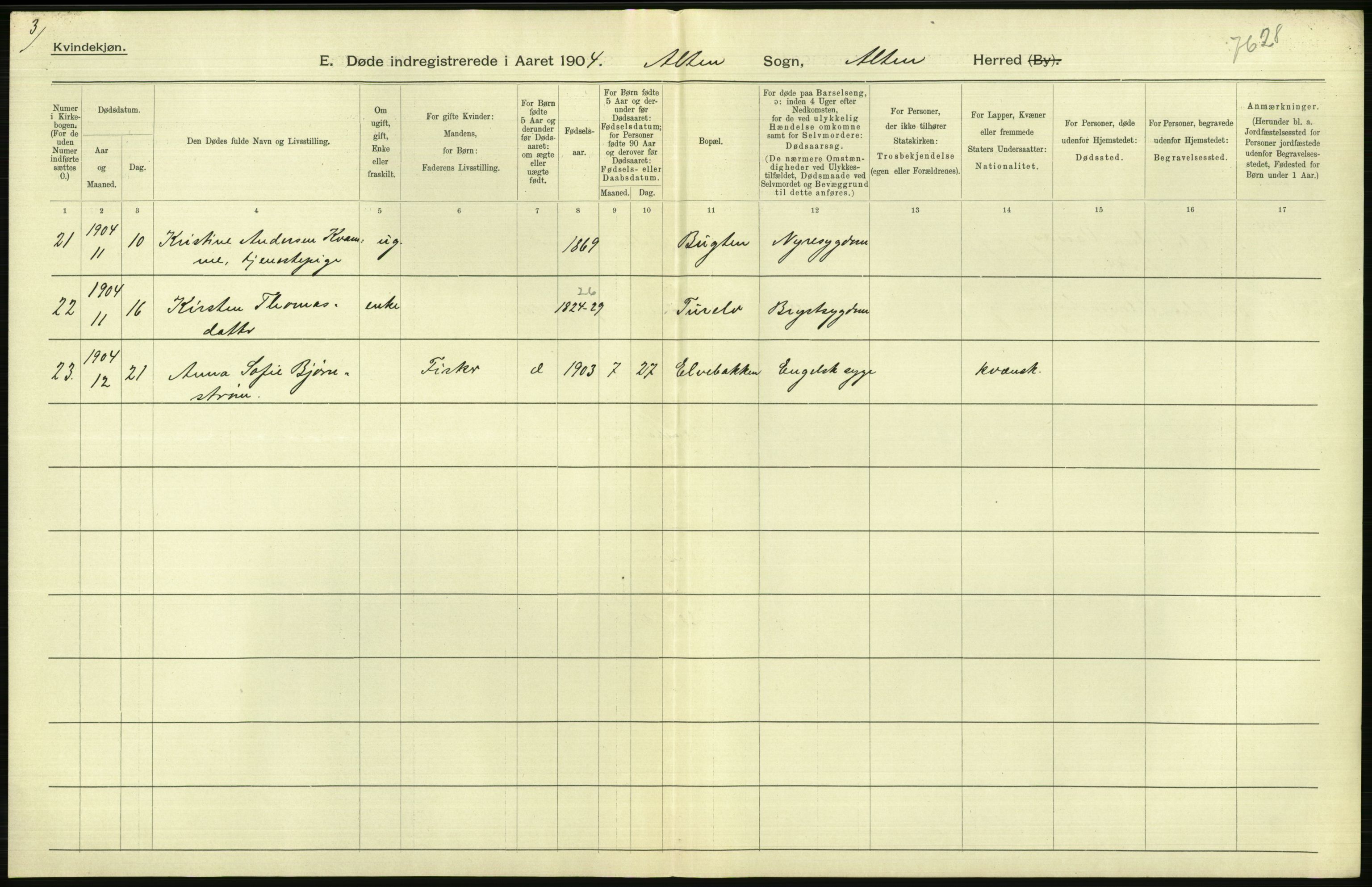 Statistisk sentralbyrå, Sosiodemografiske emner, Befolkning, AV/RA-S-2228/D/Df/Dfa/Dfab/L0023: Finnmarkens amt: Fødte, gifte, døde, 1904, p. 222