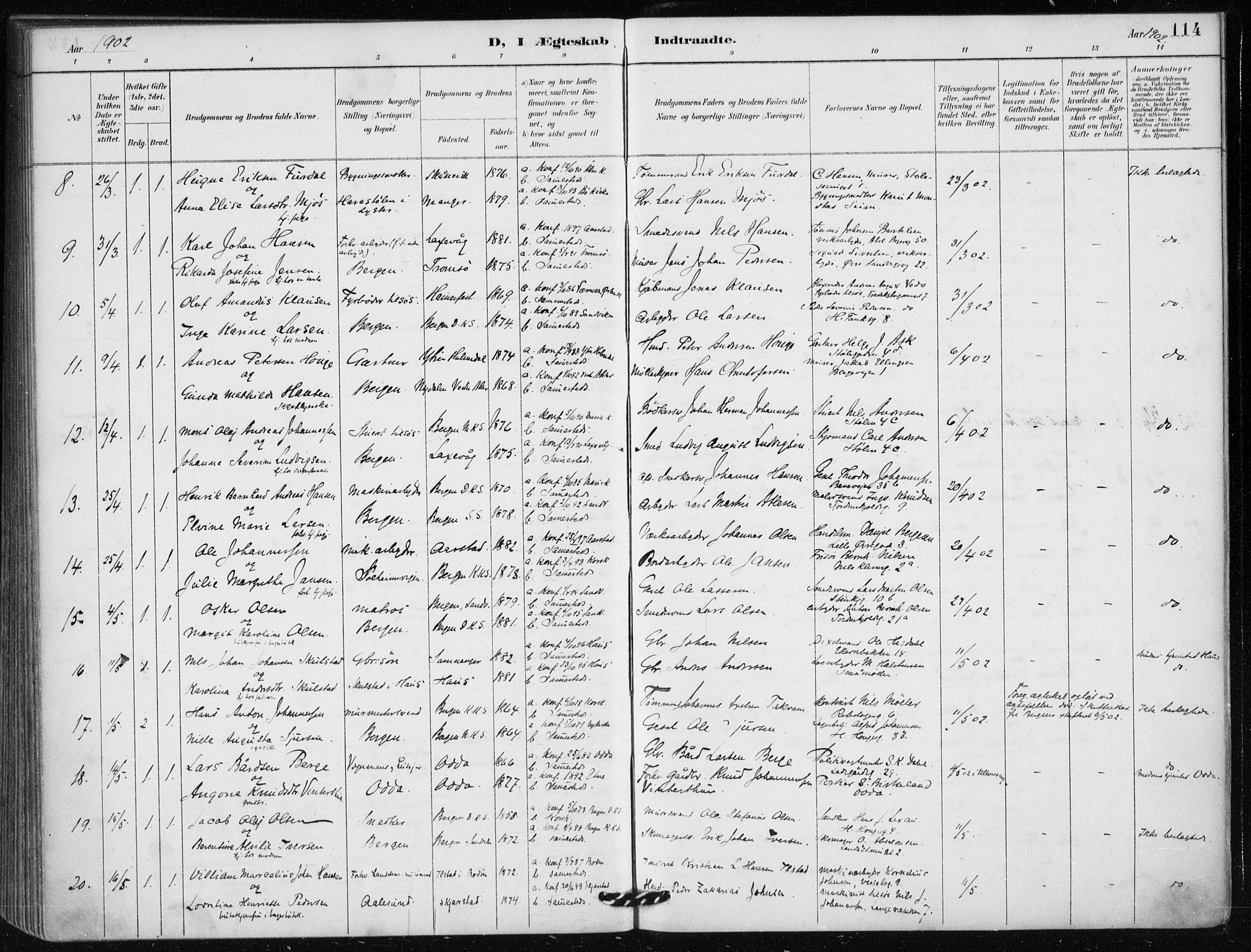 Mariakirken Sokneprestembete, AV/SAB-A-76901/H/Haa/L0013: Parish register (official) no. C 1, 1889-1900, p. 114