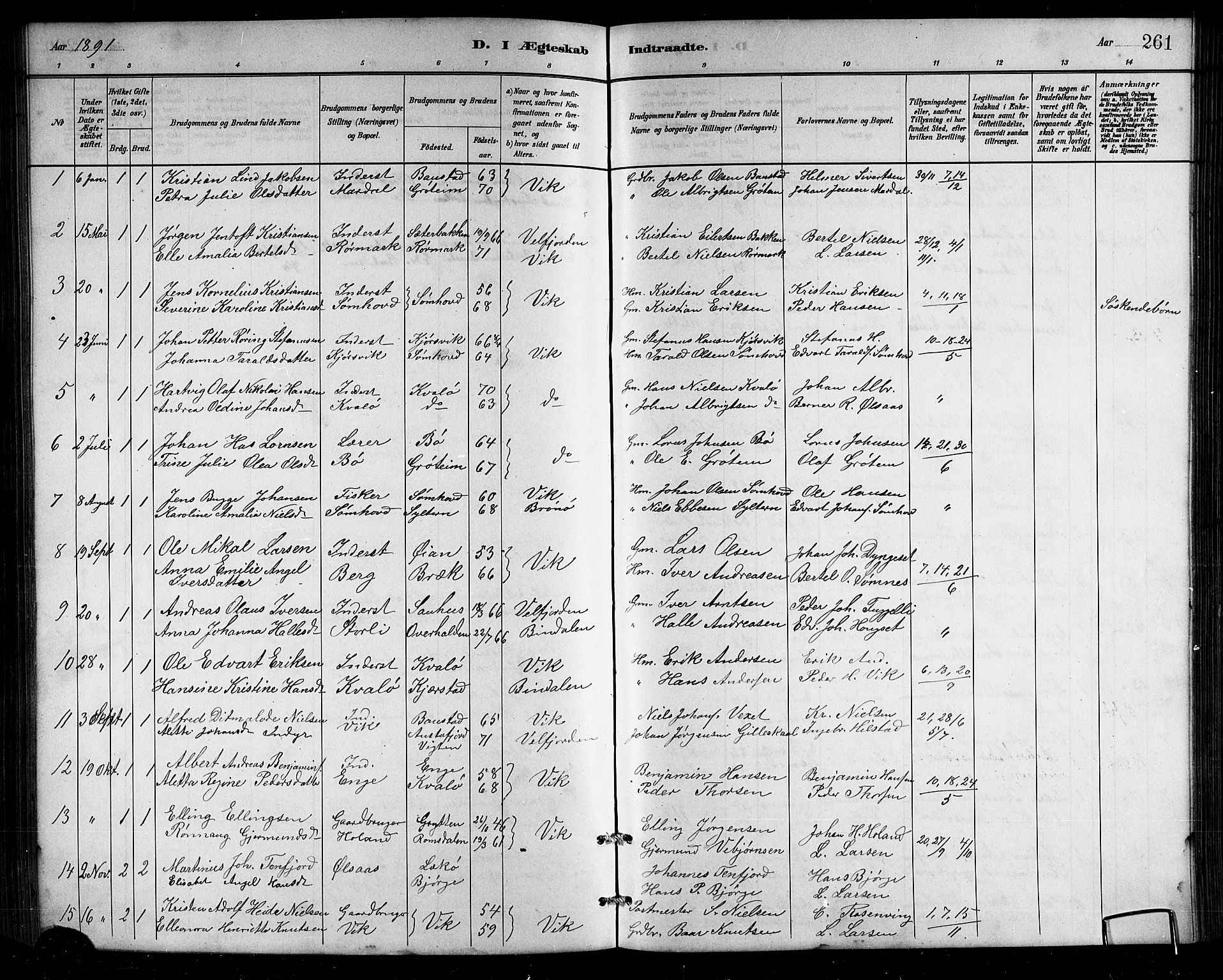 Ministerialprotokoller, klokkerbøker og fødselsregistre - Nordland, SAT/A-1459/812/L0188: Parish register (copy) no. 812C06, 1884-1912, p. 261