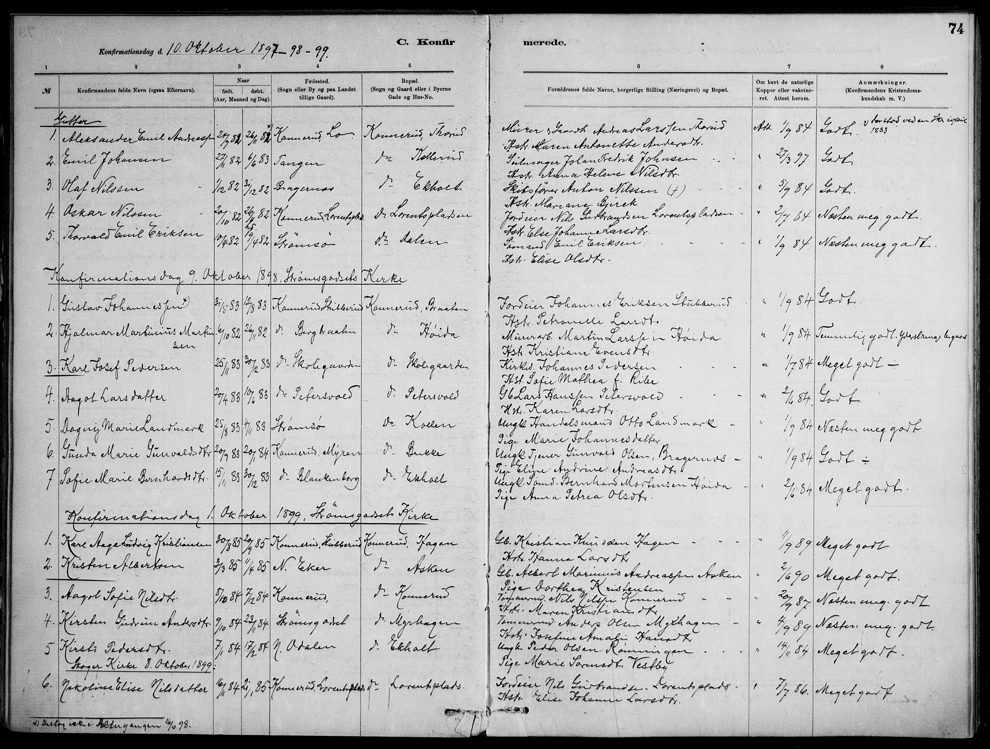 Skoger kirkebøker, AV/SAKO-A-59/F/Fb/L0001: Parish register (official) no. II 1, 1885-1913, p. 74