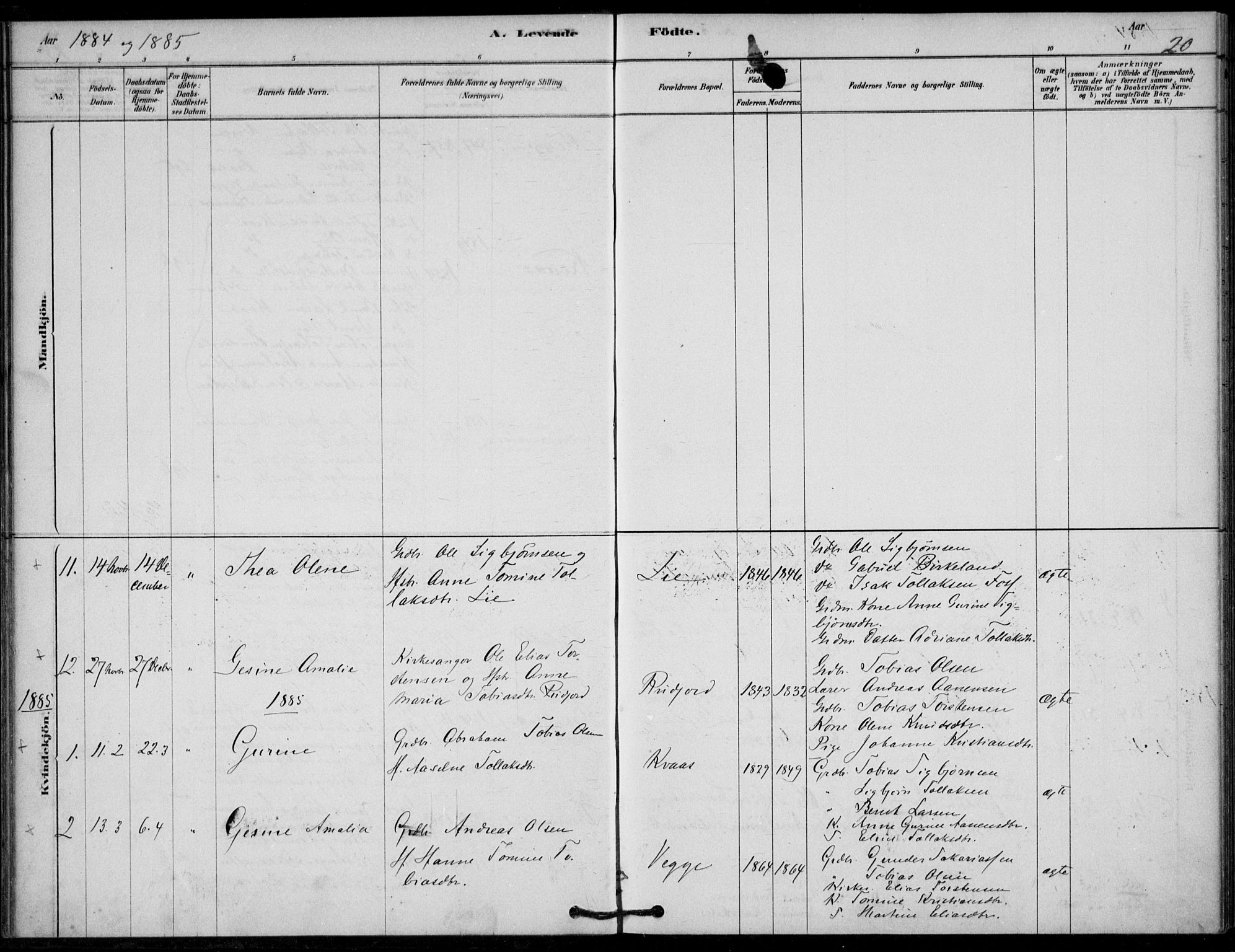 Lyngdal sokneprestkontor, AV/SAK-1111-0029/F/Fa/Fab/L0003: Parish register (official) no. A 3, 1878-1903, p. 20