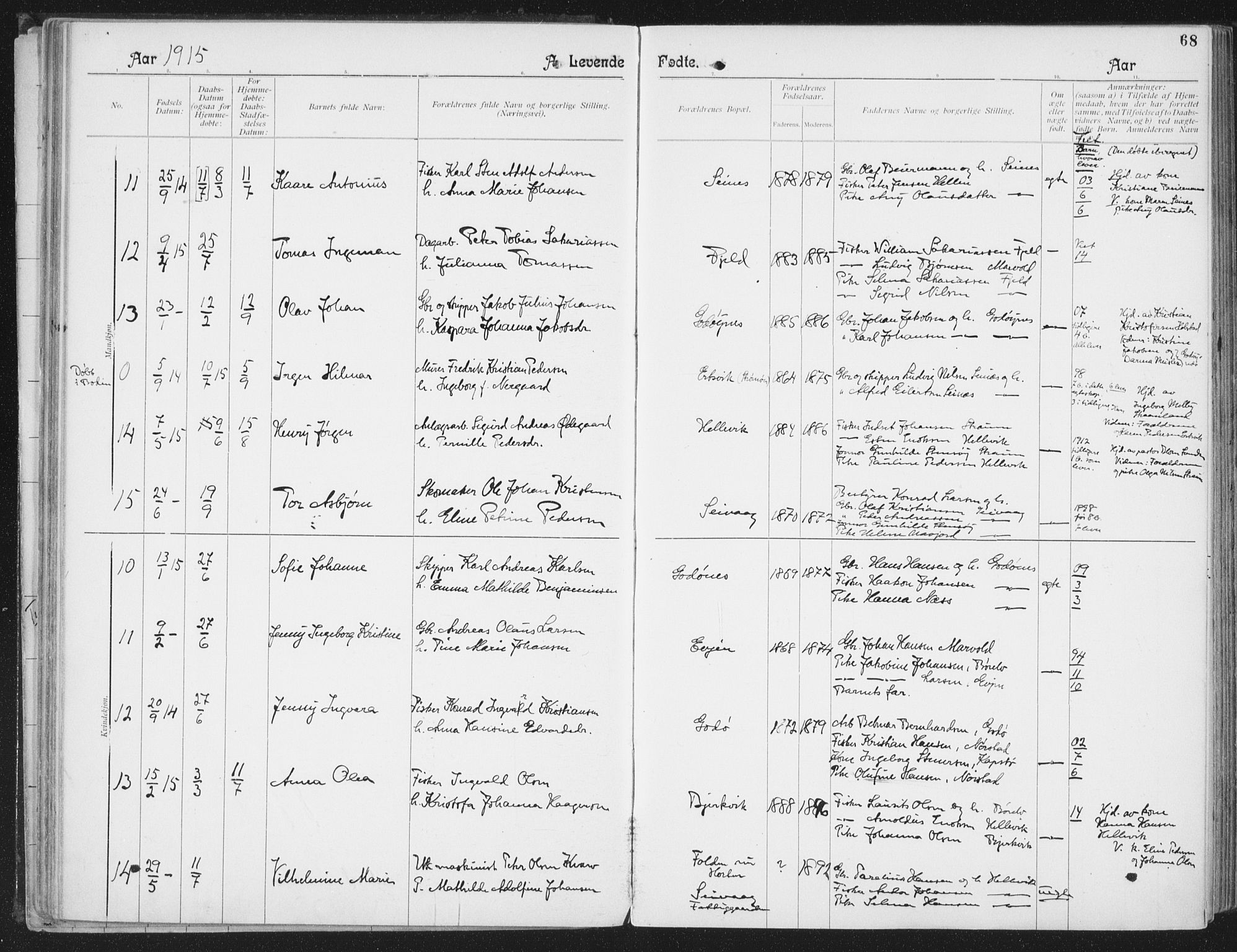 Ministerialprotokoller, klokkerbøker og fødselsregistre - Nordland, AV/SAT-A-1459/804/L0081: Parish register (official) no. 804A02, 1901-1915, p. 68