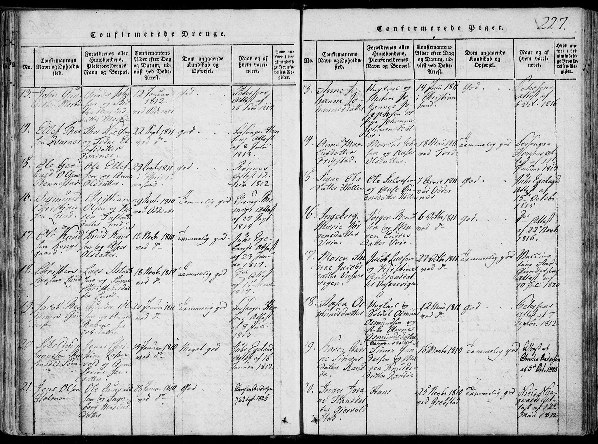 Oddernes sokneprestkontor, AV/SAK-1111-0033/F/Fa/Faa/L0005: Parish register (official) no. A 5, 1820-1838, p. 227