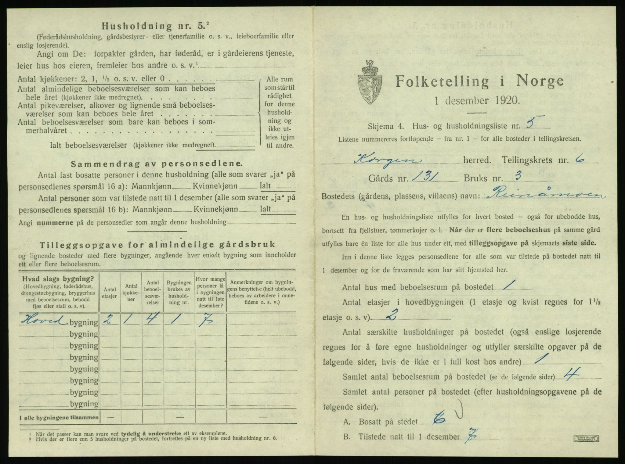 SAT, 1920 census for Korgen, 1920, p. 372