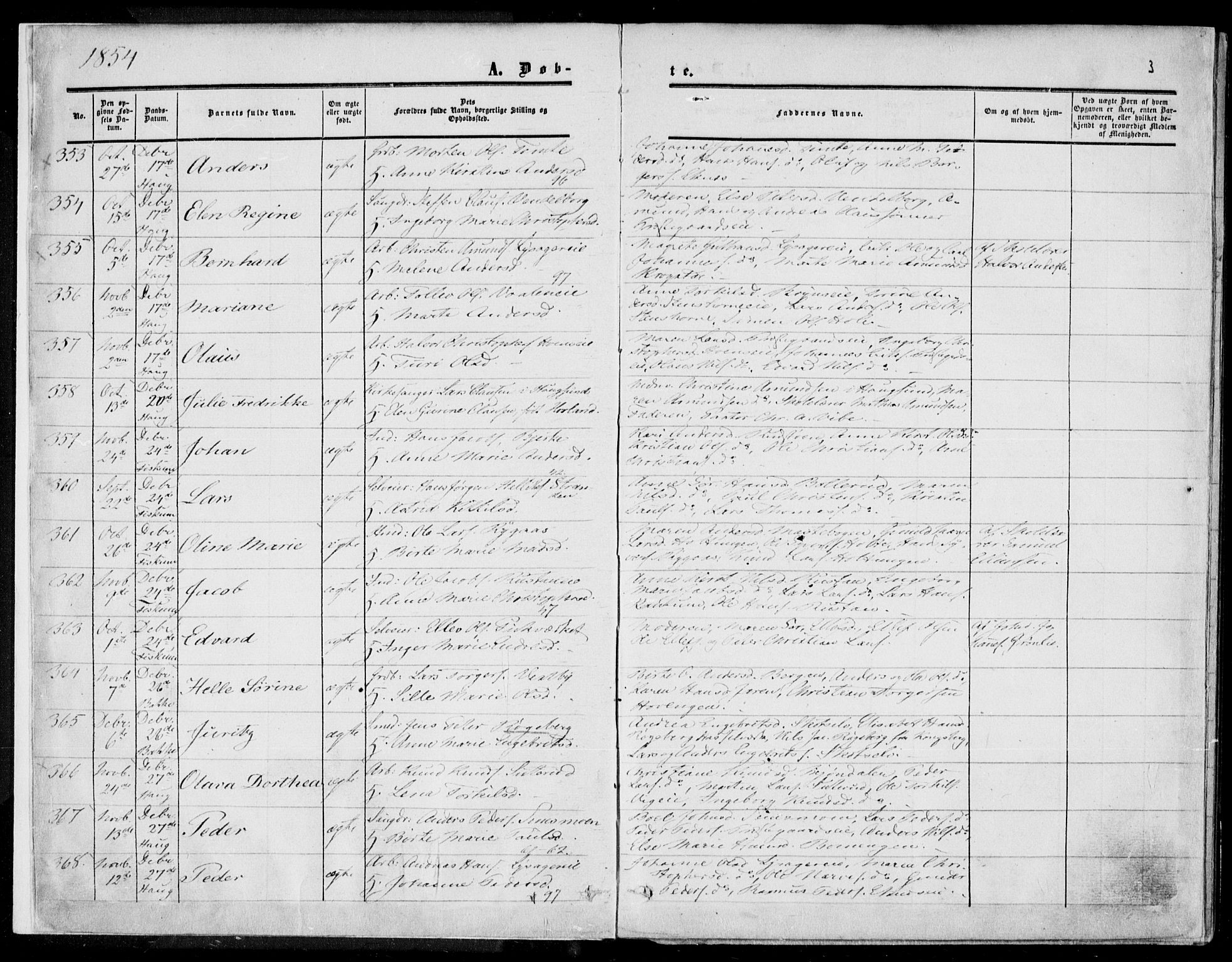 Eiker kirkebøker, AV/SAKO-A-4/F/Fa/L0015a: Parish register (official) no. I 15A, 1854-1860, p. 3