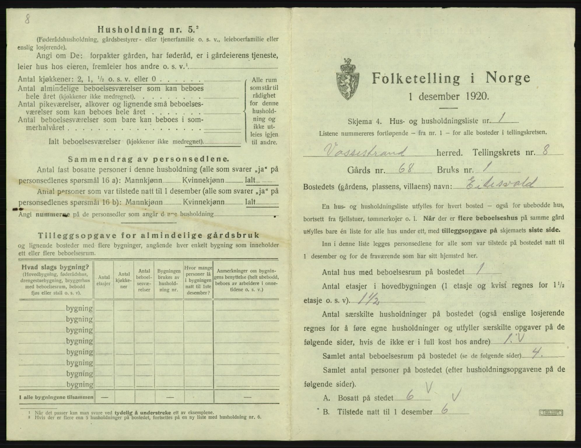 SAB, 1920 census for Vossestrand, 1920, p. 550