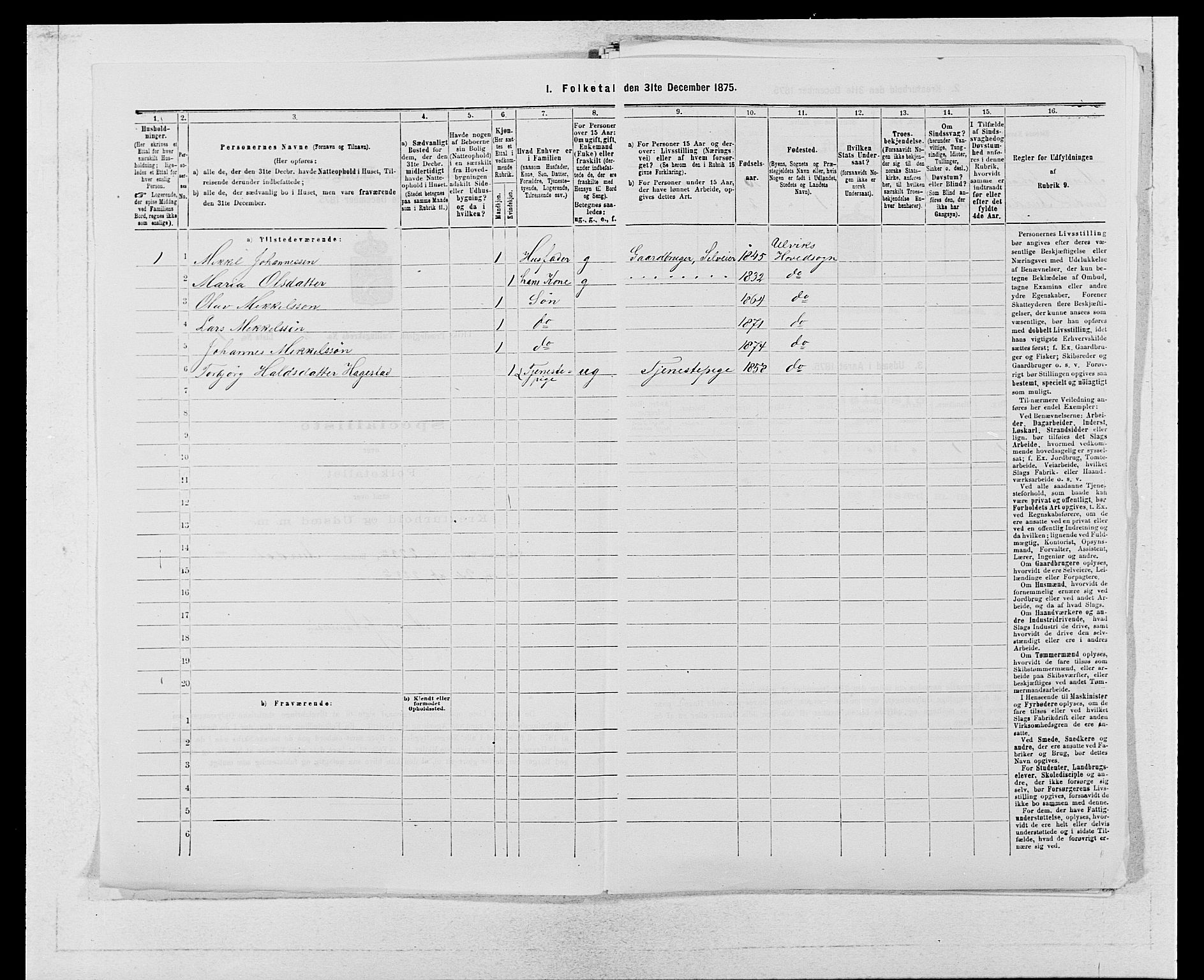 SAB, 1875 census for 1233P Ulvik, 1875, p. 304