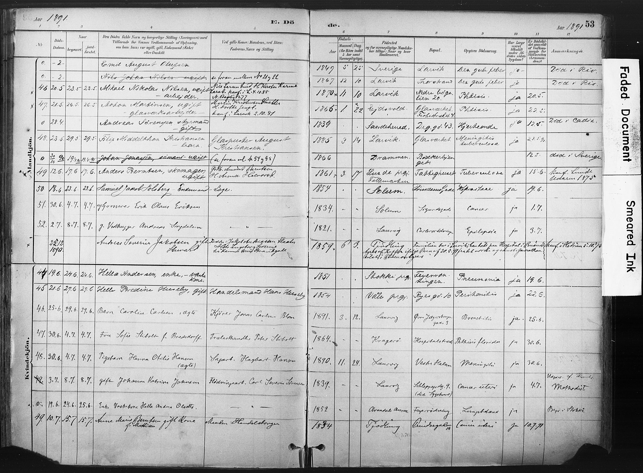 Larvik kirkebøker, AV/SAKO-A-352/F/Fa/L0010: Parish register (official) no. I 10, 1884-1910, p. 53