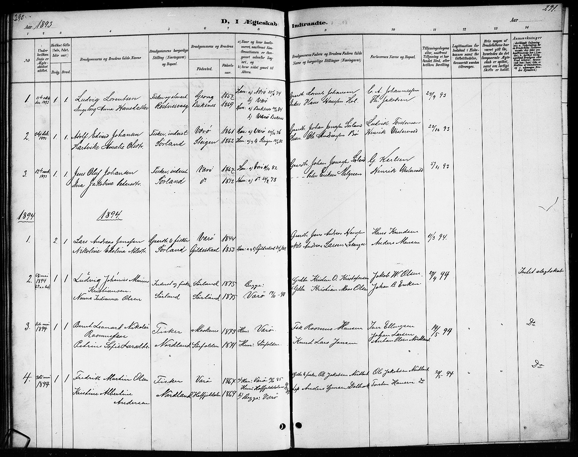 Ministerialprotokoller, klokkerbøker og fødselsregistre - Nordland, AV/SAT-A-1459/807/L0123: Parish register (copy) no. 807C01, 1884-1910, p. 290-291