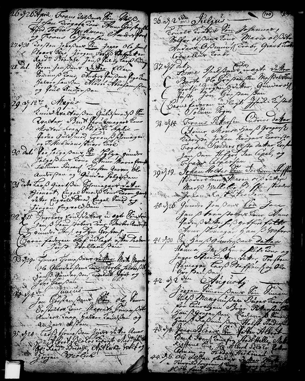 Skien kirkebøker, SAKO/A-302/F/Fa/L0002: Parish register (official) no. 2, 1716-1757, p. 100