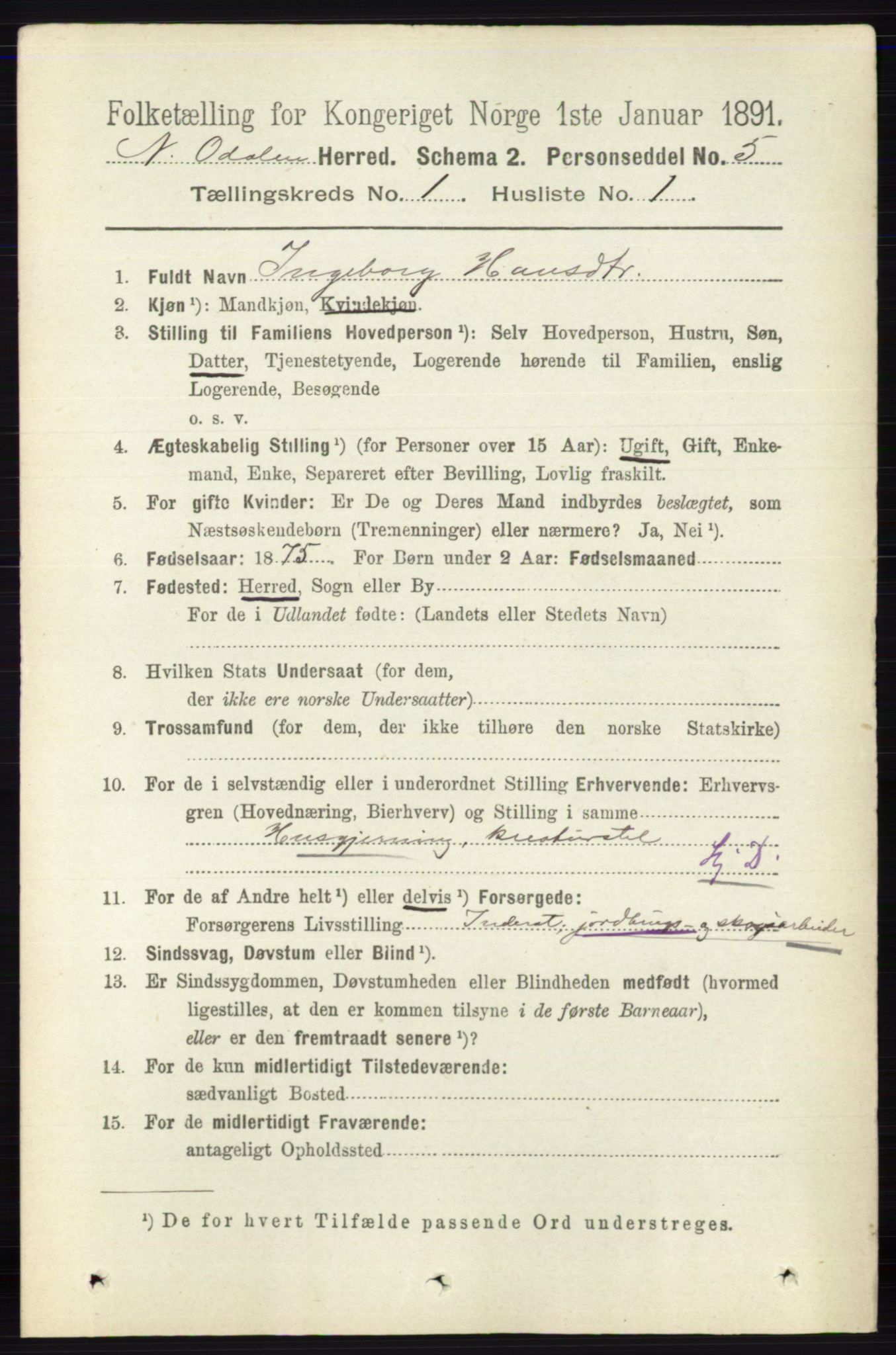 RA, 1891 census for 0418 Nord-Odal, 1891, p. 90