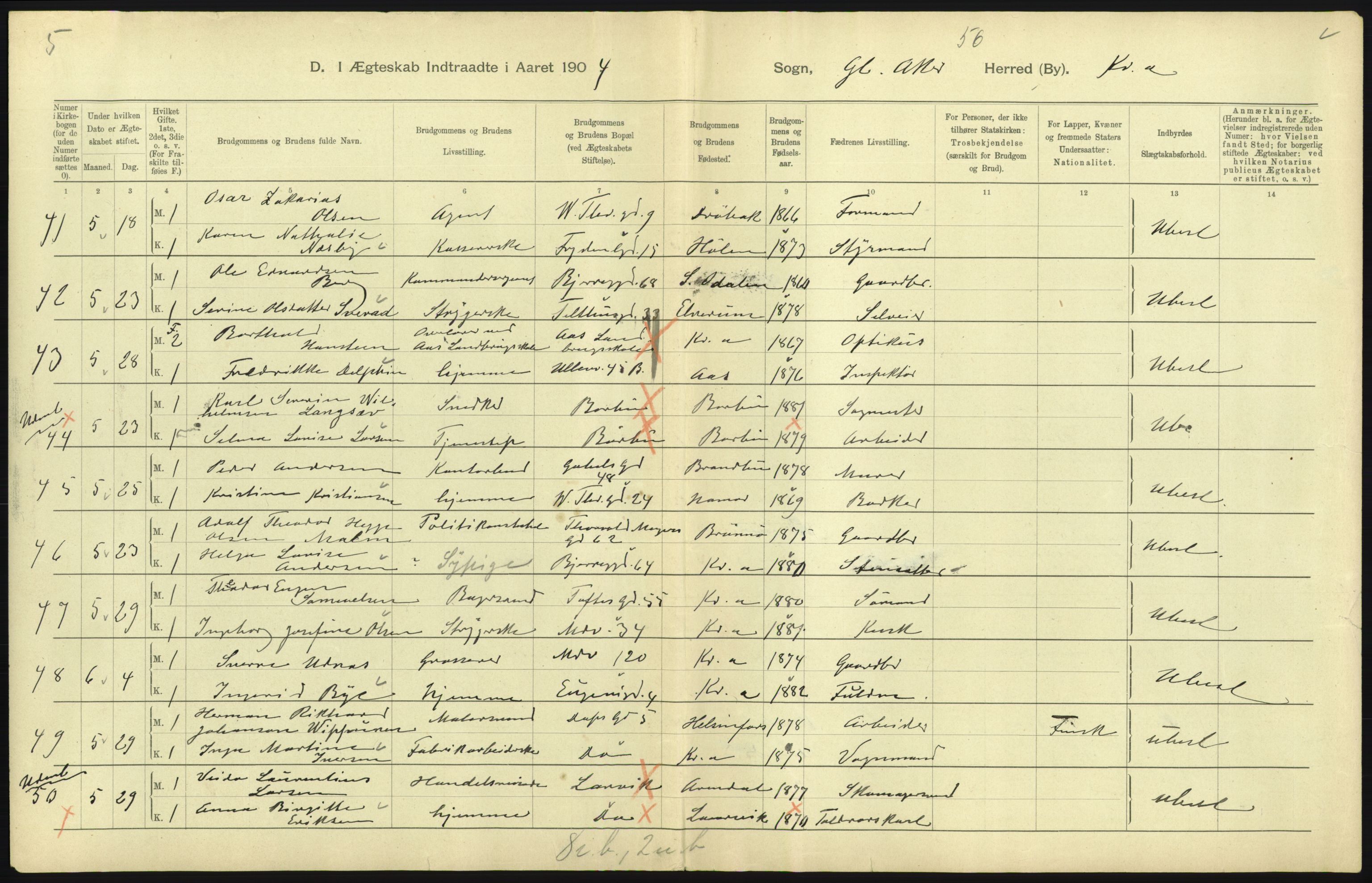 Statistisk sentralbyrå, Sosiodemografiske emner, Befolkning, RA/S-2228/D/Df/Dfa/Dfab/L0004: Kristiania: Gifte, døde, 1904, p. 251