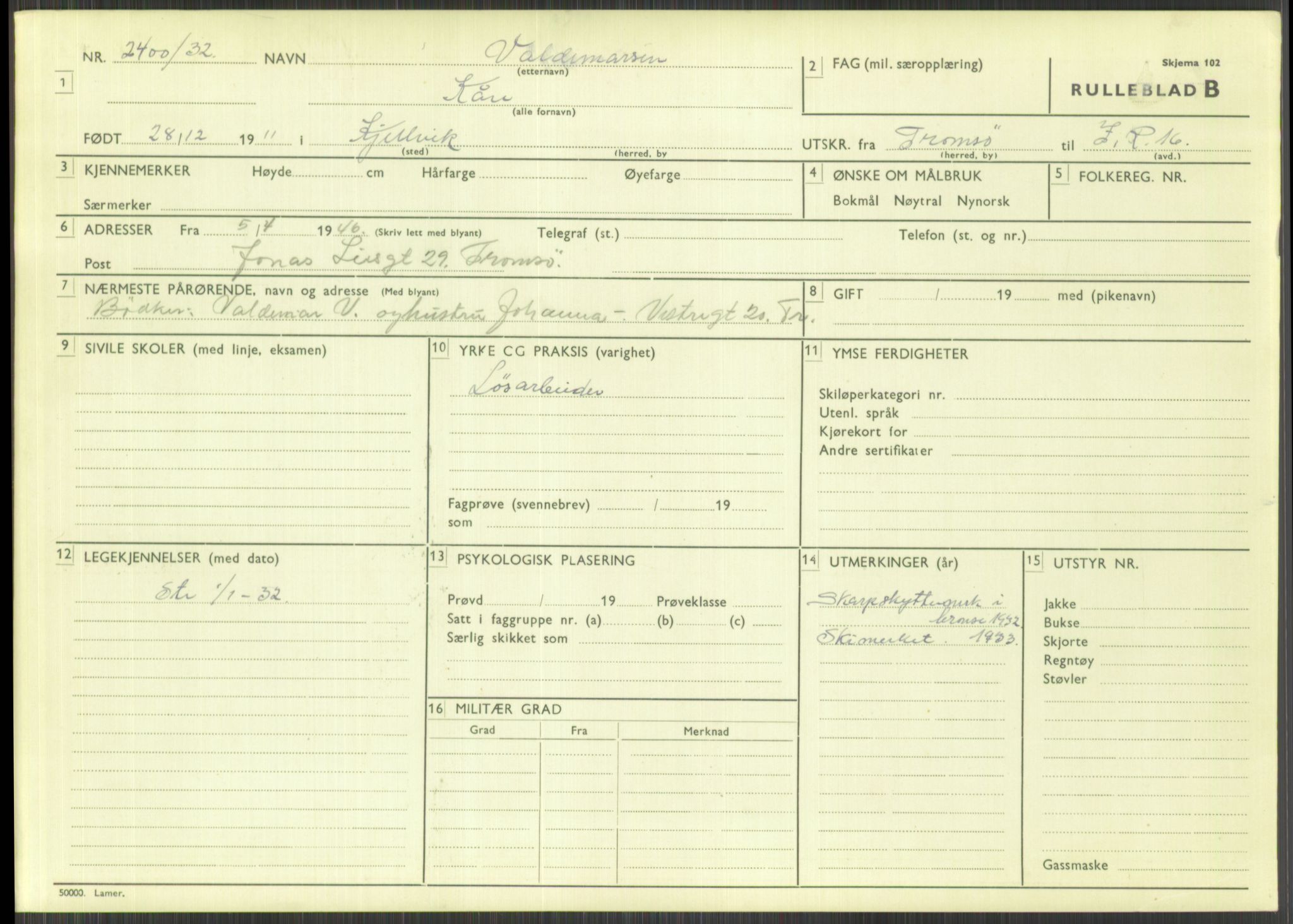 Forsvaret, Troms infanteriregiment nr. 16, AV/RA-RAFA-3146/P/Pa/L0016: Rulleblad for regimentets menige mannskaper, årsklasse 1932, 1932, p. 1593