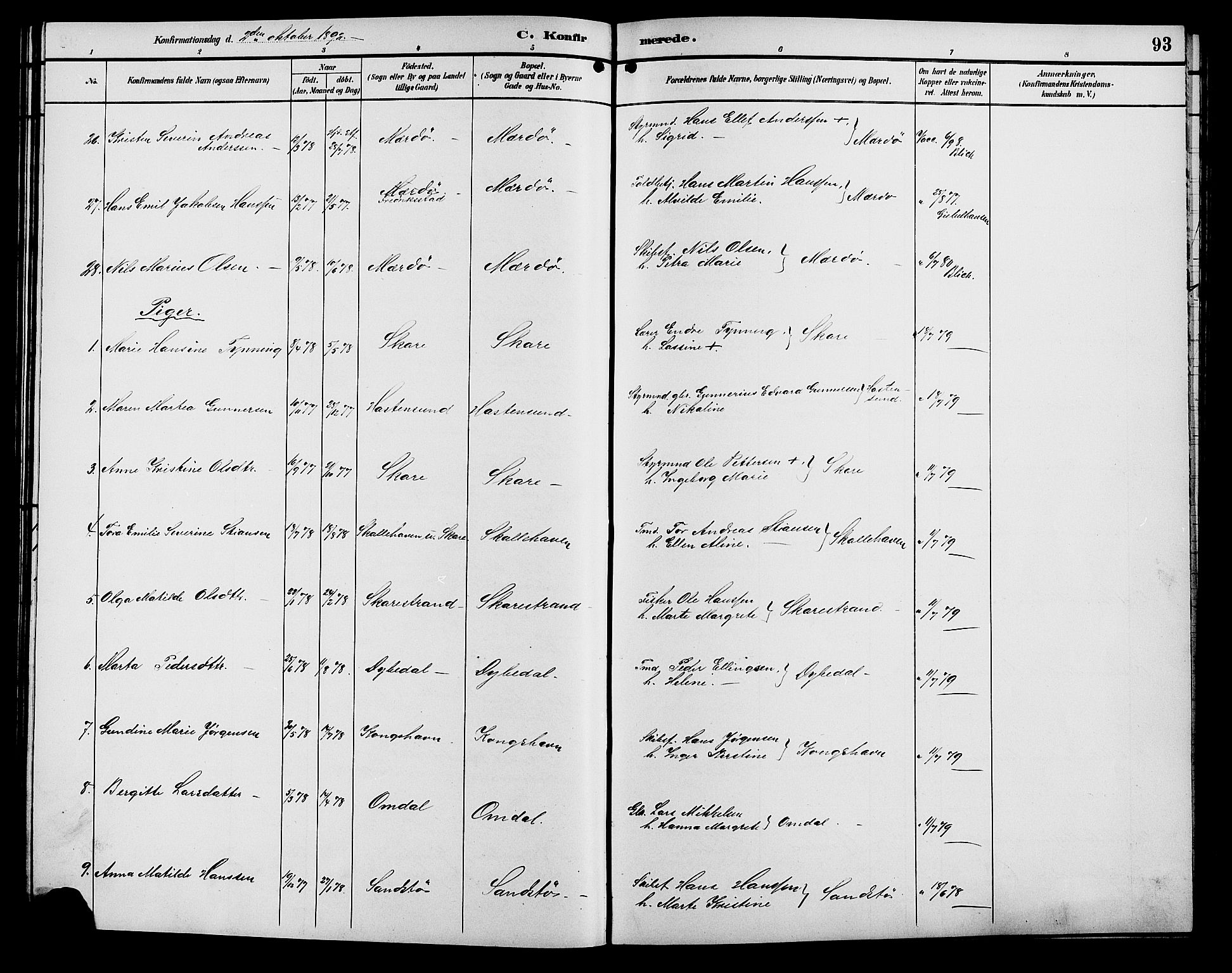 Tromøy sokneprestkontor, AV/SAK-1111-0041/F/Fb/L0006: Parish register (copy) no. B 6, 1892-1907, p. 93