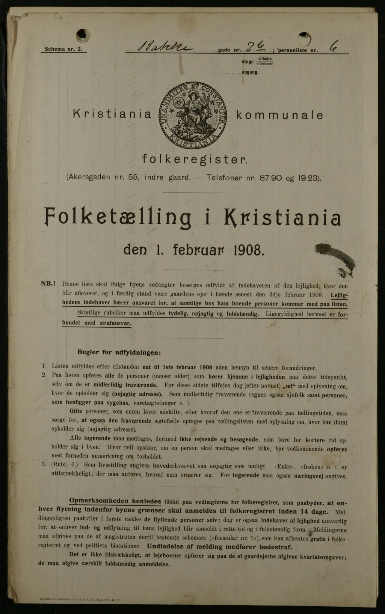 OBA, Municipal Census 1908 for Kristiania, 1908, p. 2748