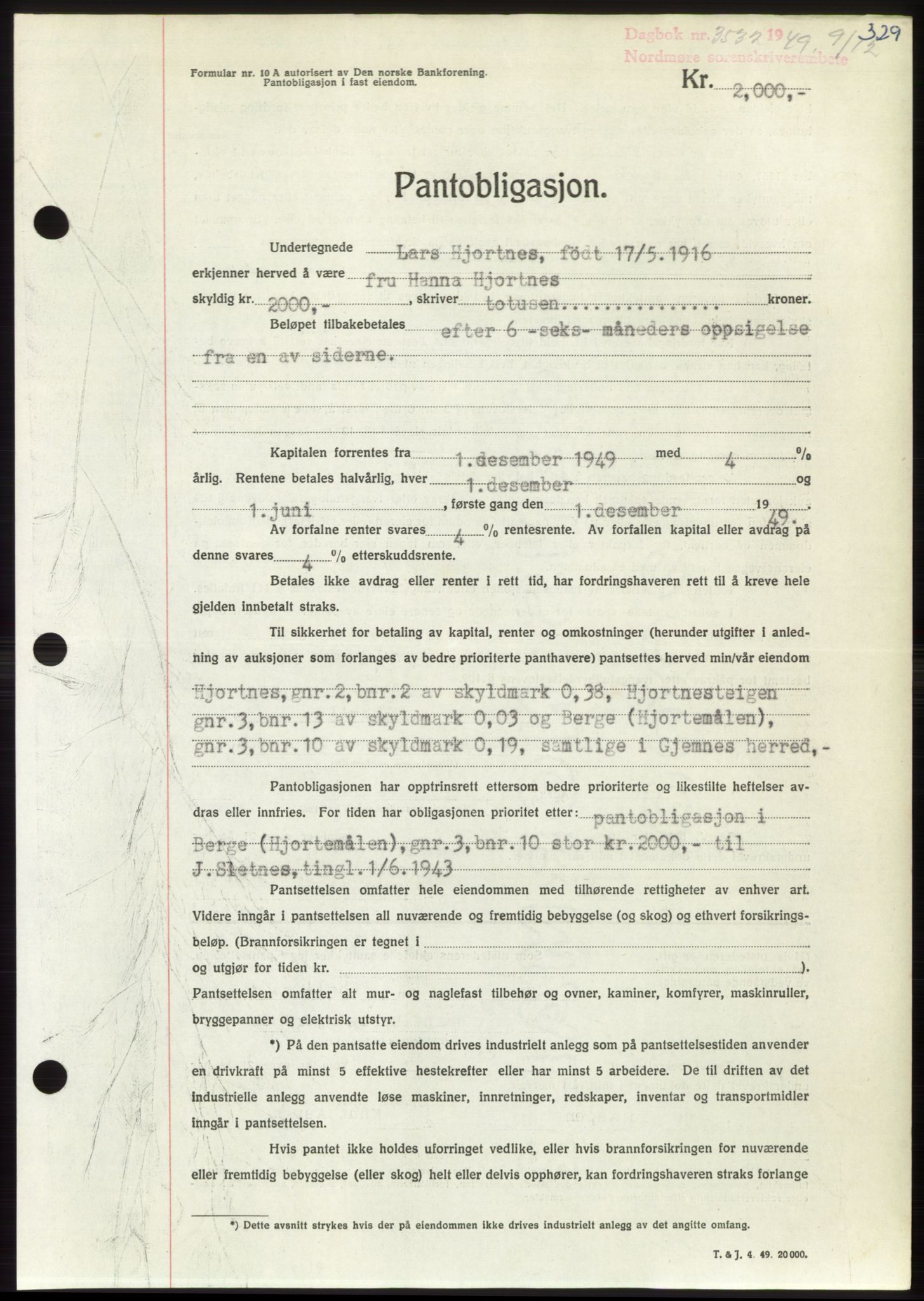 Nordmøre sorenskriveri, AV/SAT-A-4132/1/2/2Ca: Mortgage book no. B103, 1949-1950, Diary no: : 3531/1949