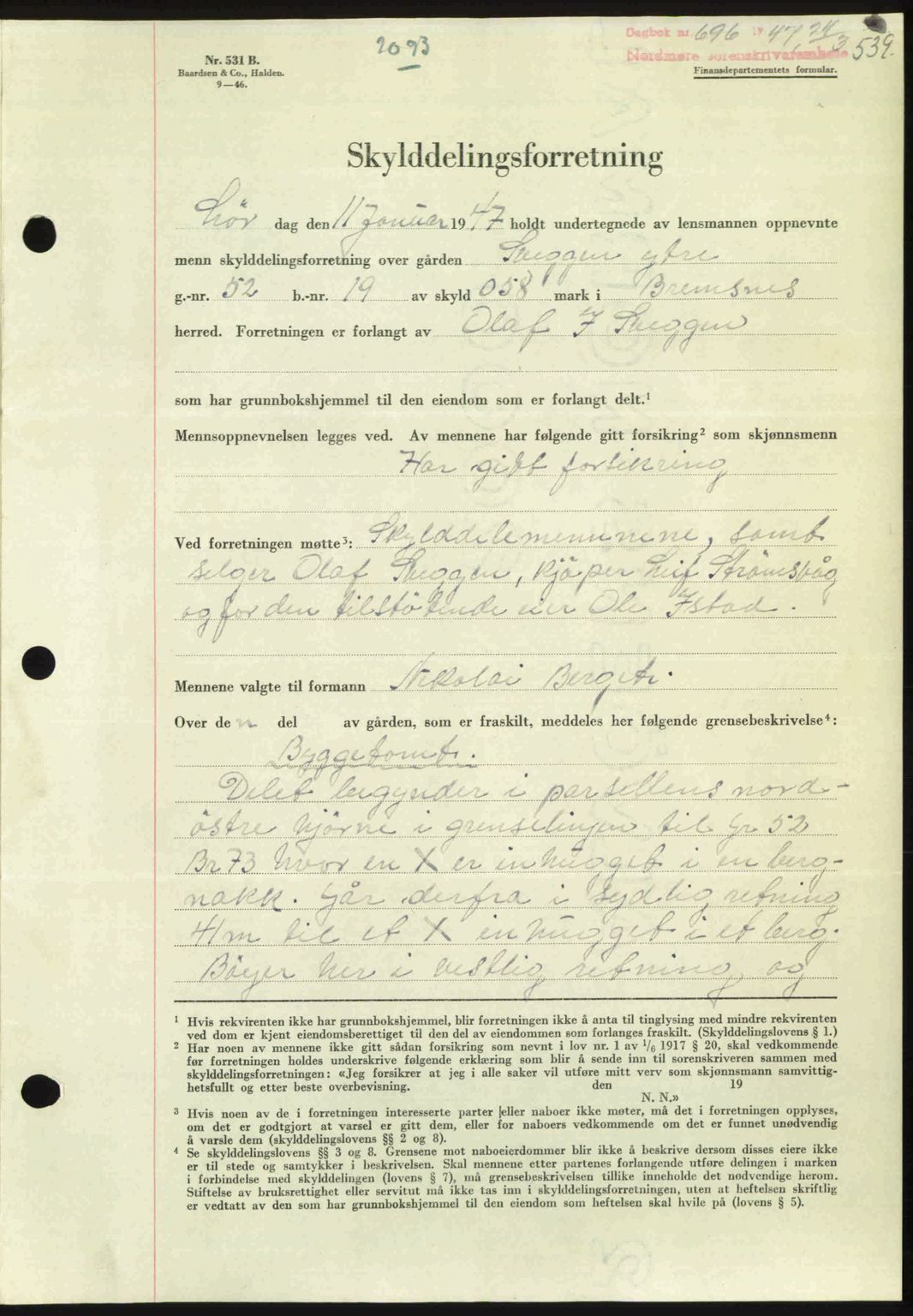 Nordmøre sorenskriveri, AV/SAT-A-4132/1/2/2Ca: Mortgage book no. A104, 1947-1947, Diary no: : 696/1947