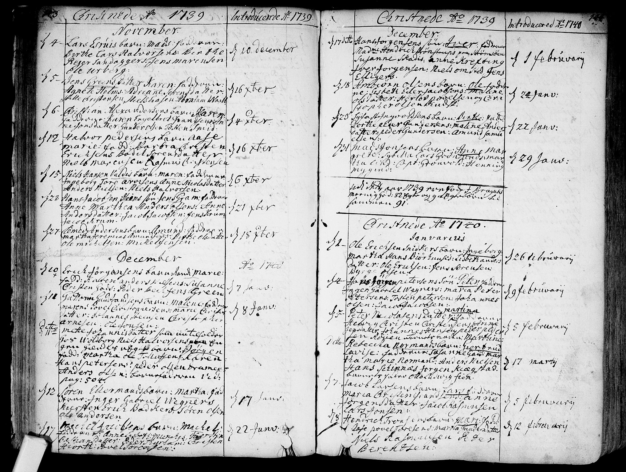 Bragernes kirkebøker, SAKO/A-6/F/Fa/L0004: Parish register (official) no. I 4, 1734-1759, p. 143-144