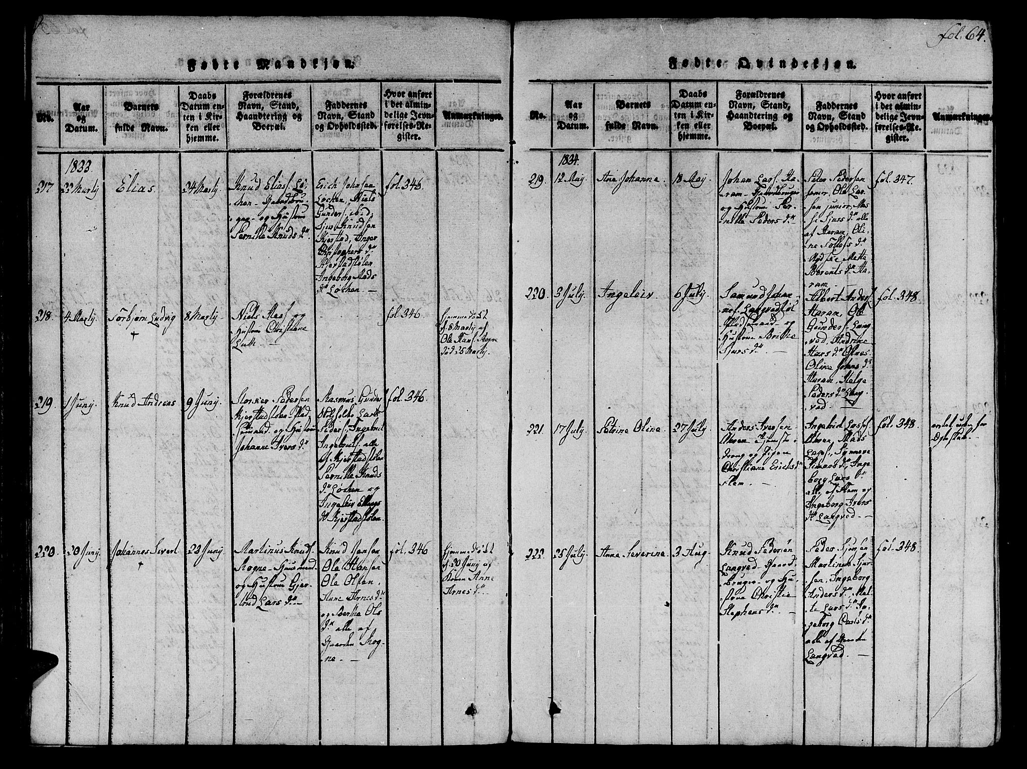Ministerialprotokoller, klokkerbøker og fødselsregistre - Møre og Romsdal, SAT/A-1454/536/L0495: Parish register (official) no. 536A04, 1818-1847, p. 64
