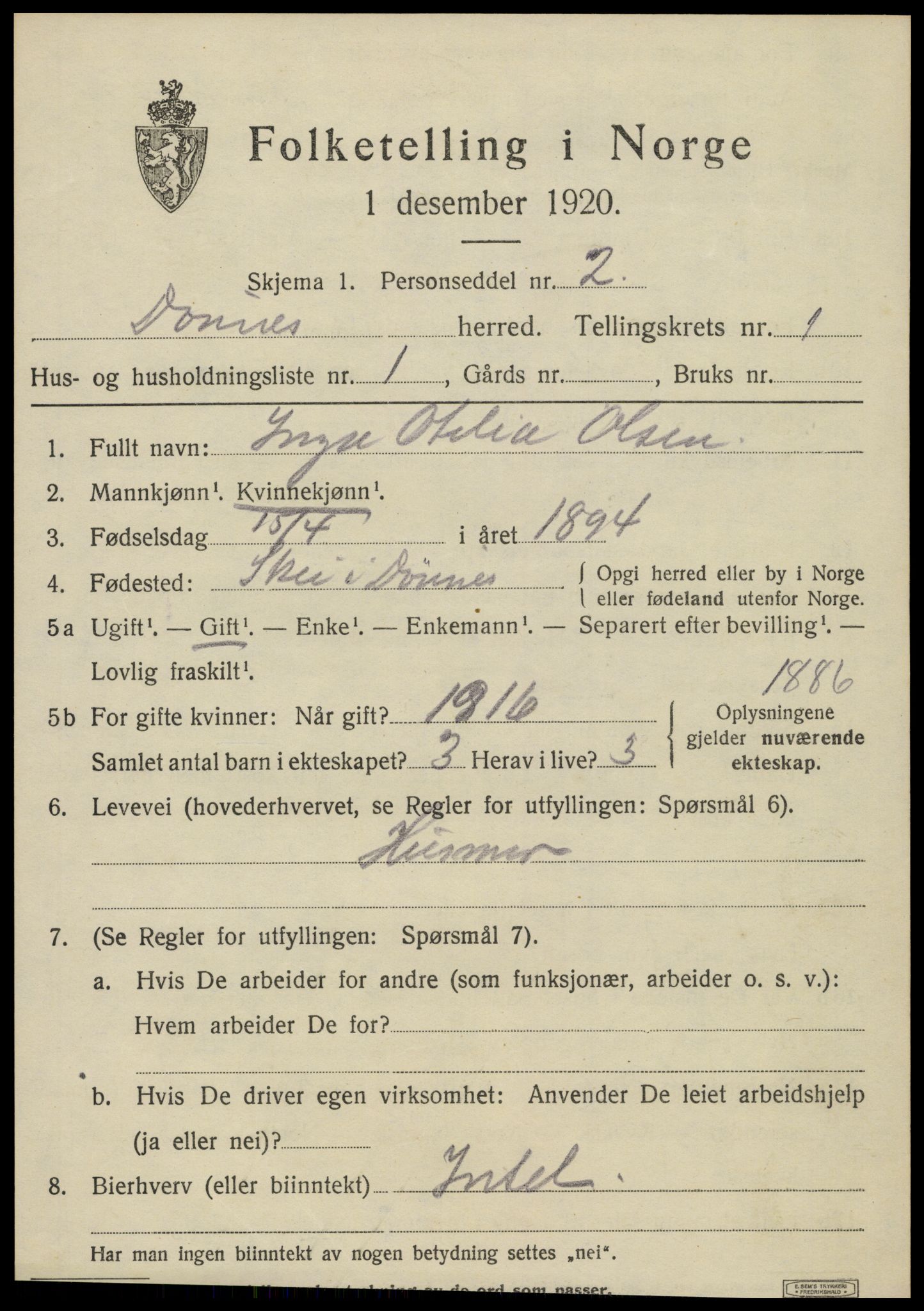 SAT, 1920 census for Dønnes, 1920, p. 572