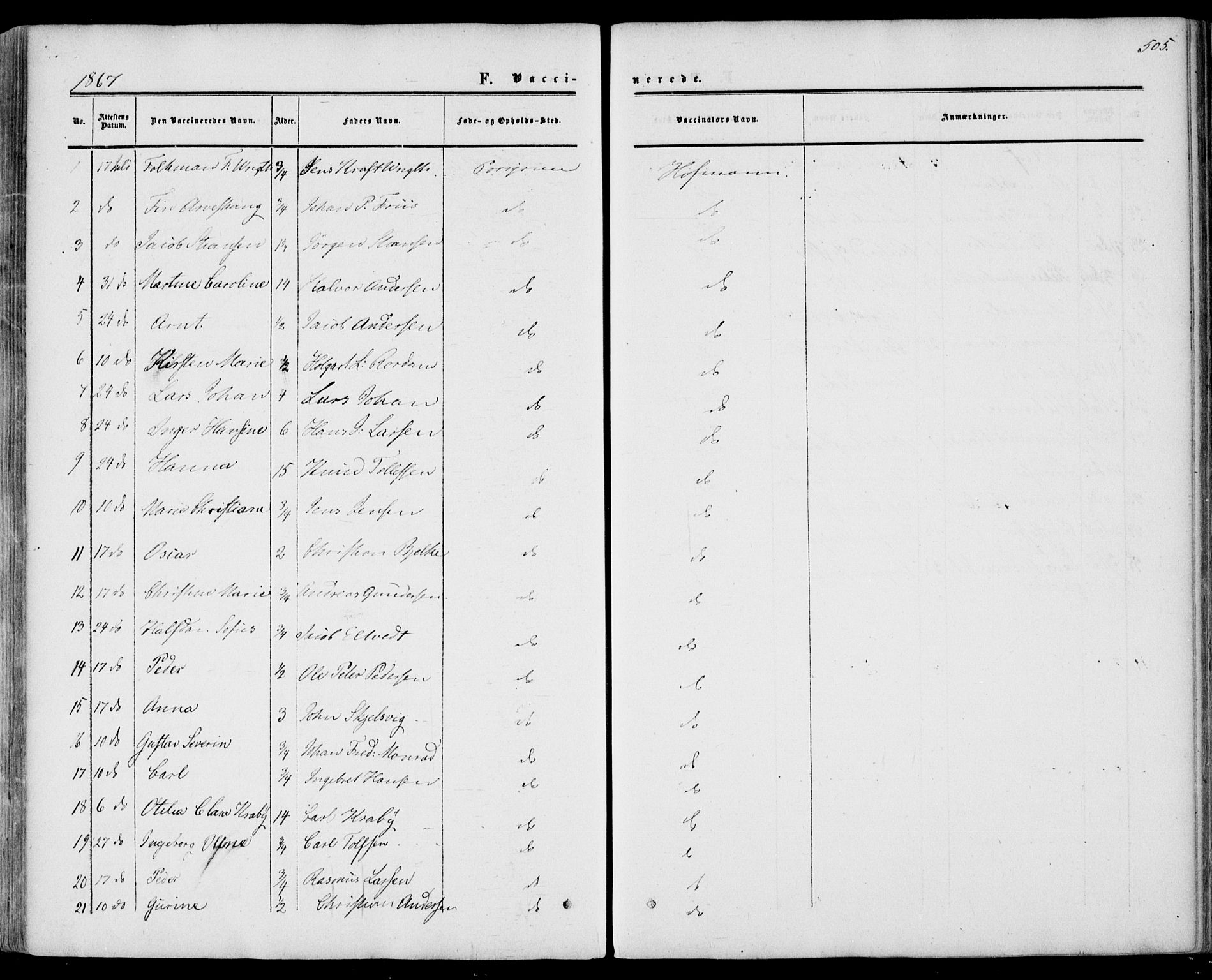 Porsgrunn kirkebøker , AV/SAKO-A-104/F/Fa/L0007: Parish register (official) no. 7, 1858-1877, p. 505