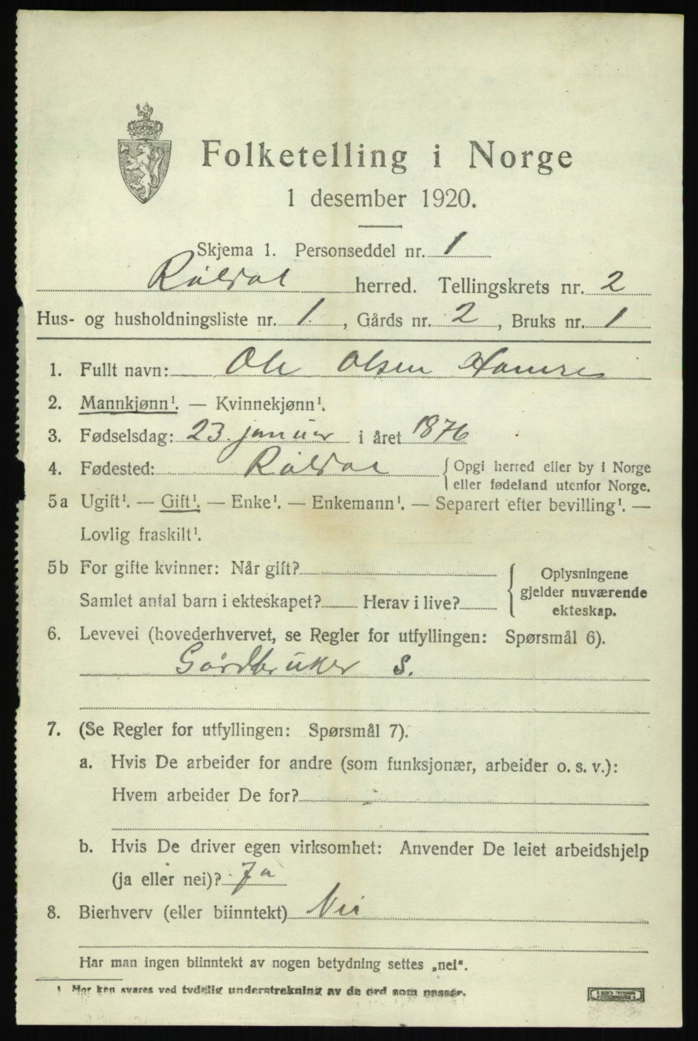 SAB, 1920 census for Røldal, 1920, p. 749