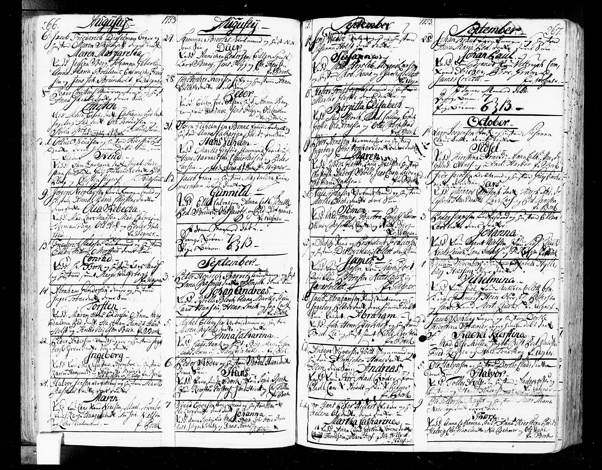 Oslo domkirke Kirkebøker, SAO/A-10752/F/Fa/L0004: Parish register (official) no. 4, 1743-1786, p. 266-267