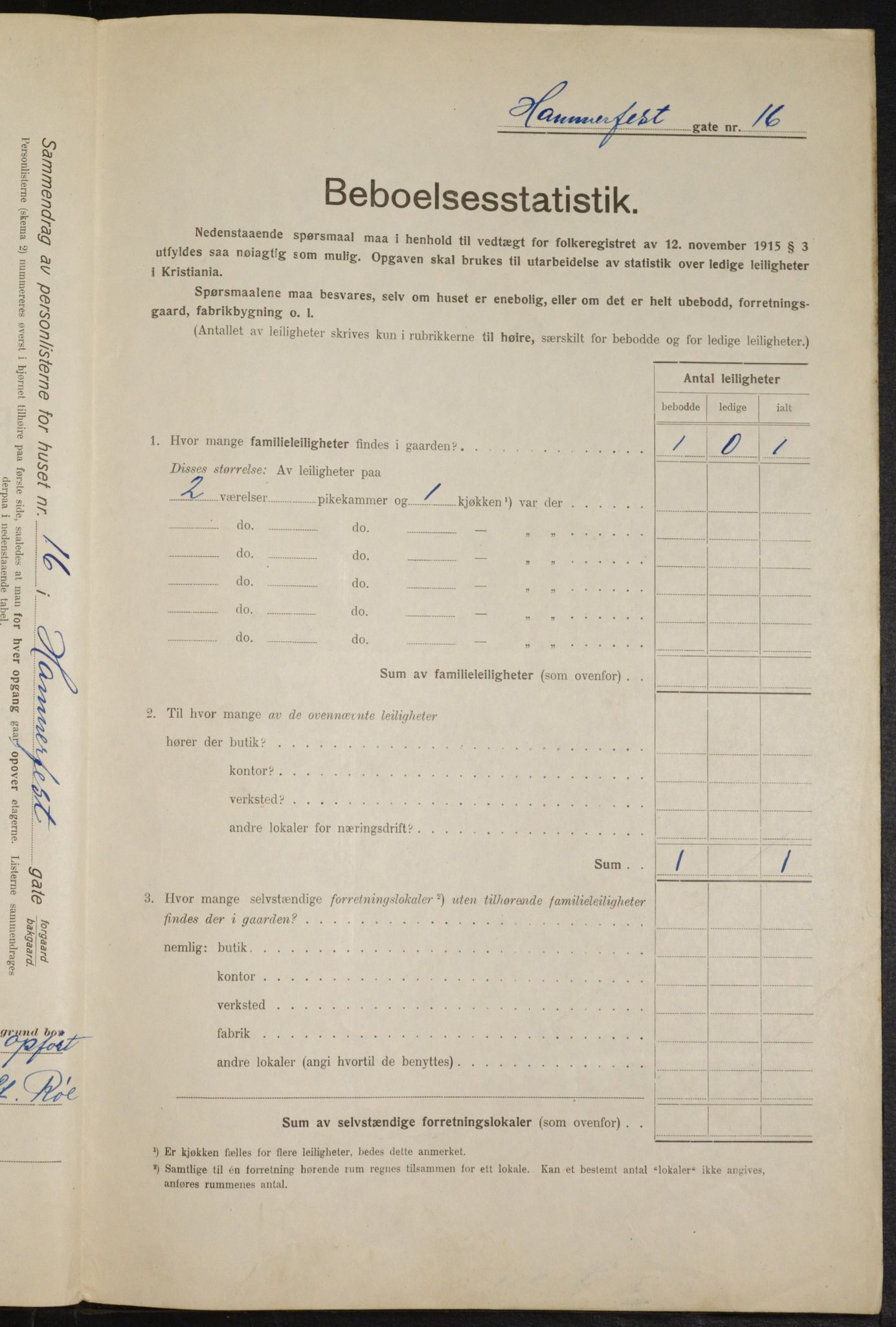 OBA, Municipal Census 1916 for Kristiania, 1916, p. 34915